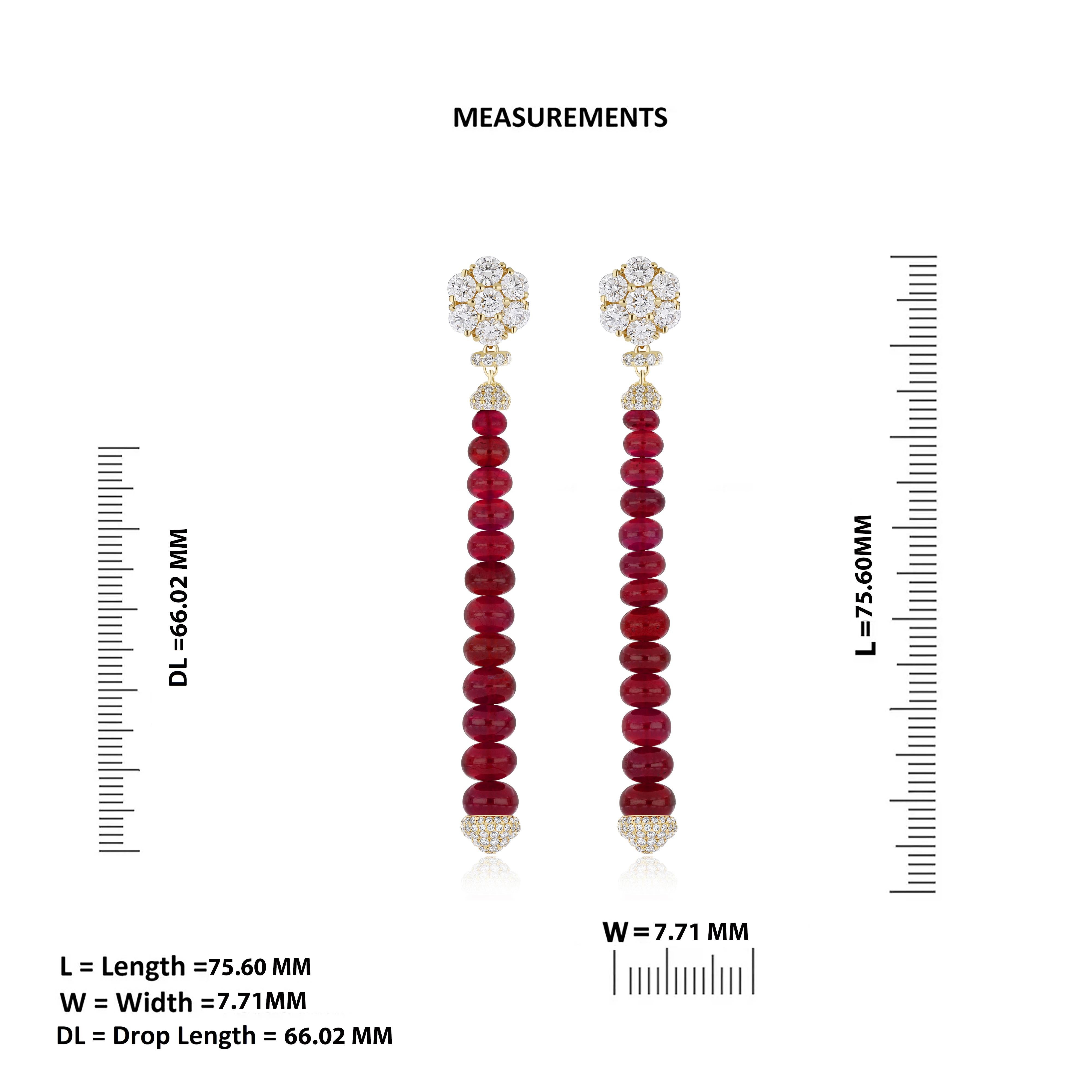 Ruby & Diamond in 18Karat Yellow Gold Hand-made Wedding Wear Drop Beads Earring For Sale 5