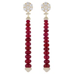 Ruby & Diamond in 18Karat Yellow Gold Hand-made Wedding Wear Drop Beads Earring