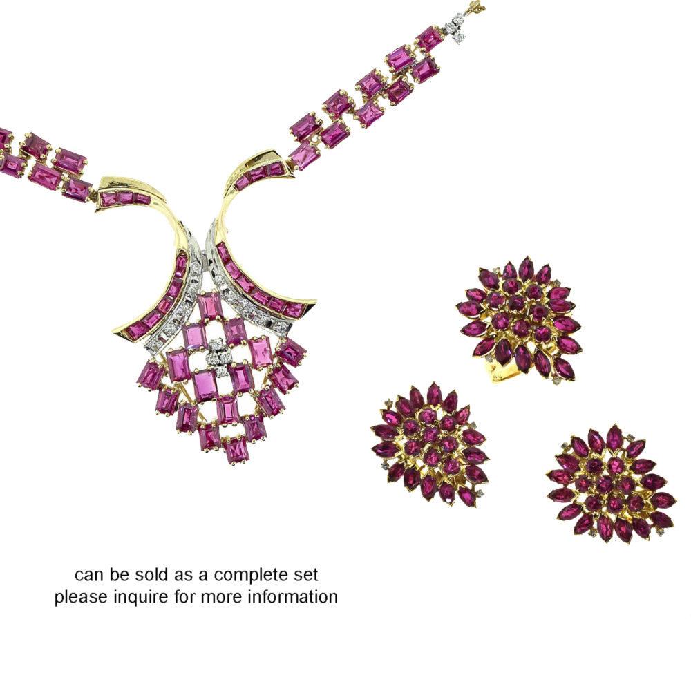 Women's or Men's Ruby and Diamond in Yellow Gold Drop Necklace