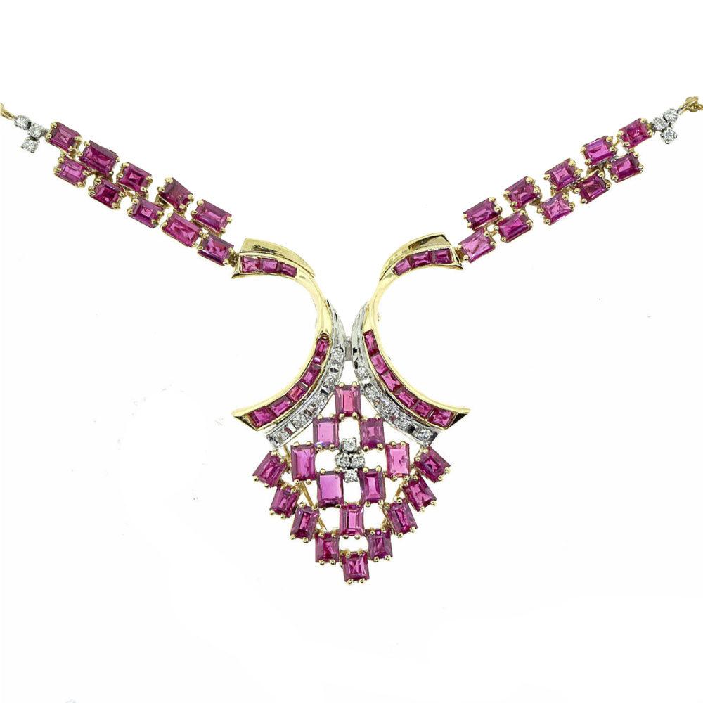Ruby and Diamond in Yellow Gold Drop Necklace 1