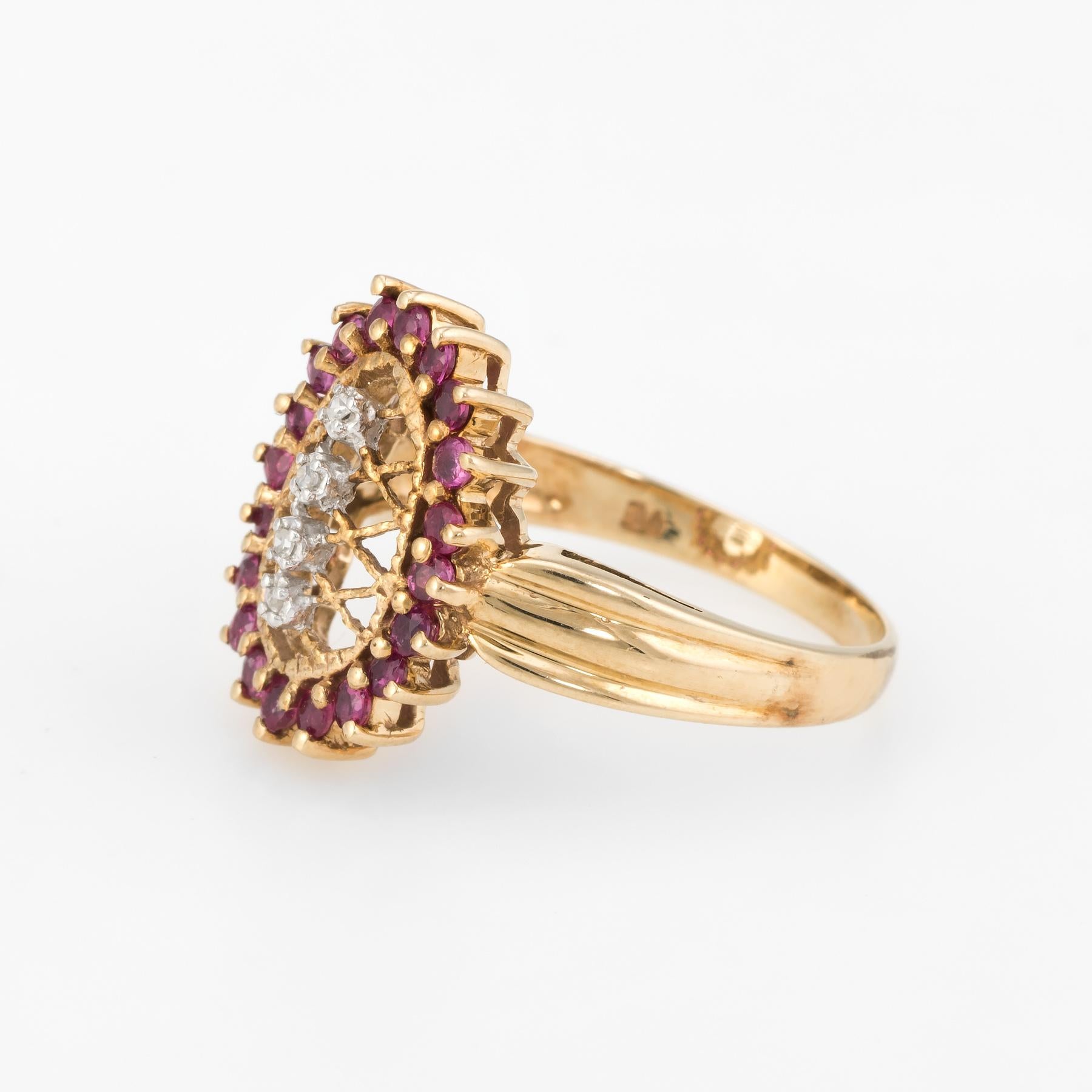 Women's Ruby Diamond Lattice Cocktail Ring Vintage 10 Karat Gold Estate Fine Jewelry