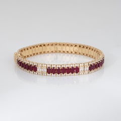 Ruby Diamond Line Bracelet Estate 14k Yellow Gold 7" Vintage Fine Jewelry