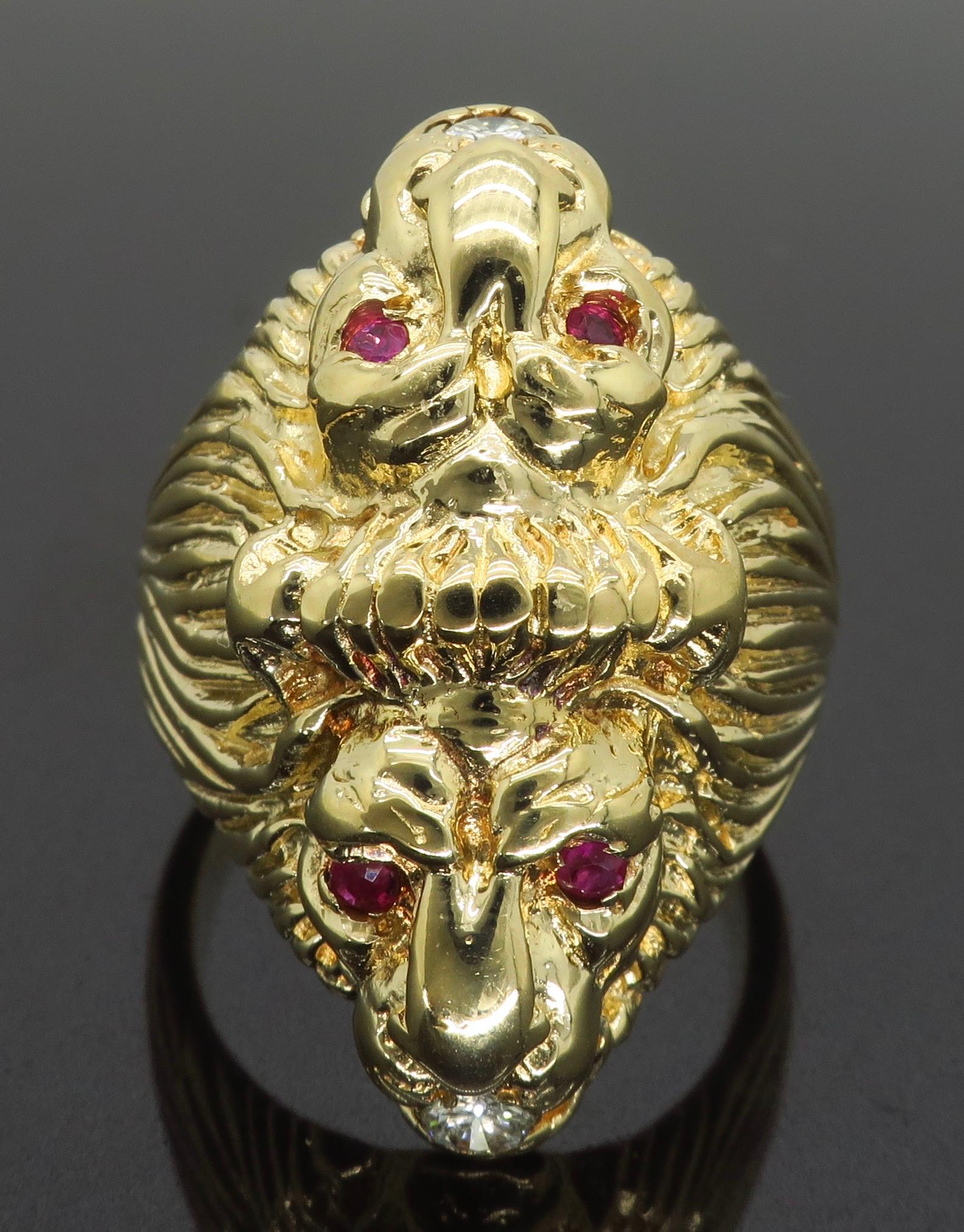 Ruby and Diamond Lion's Head Men's Ring 1