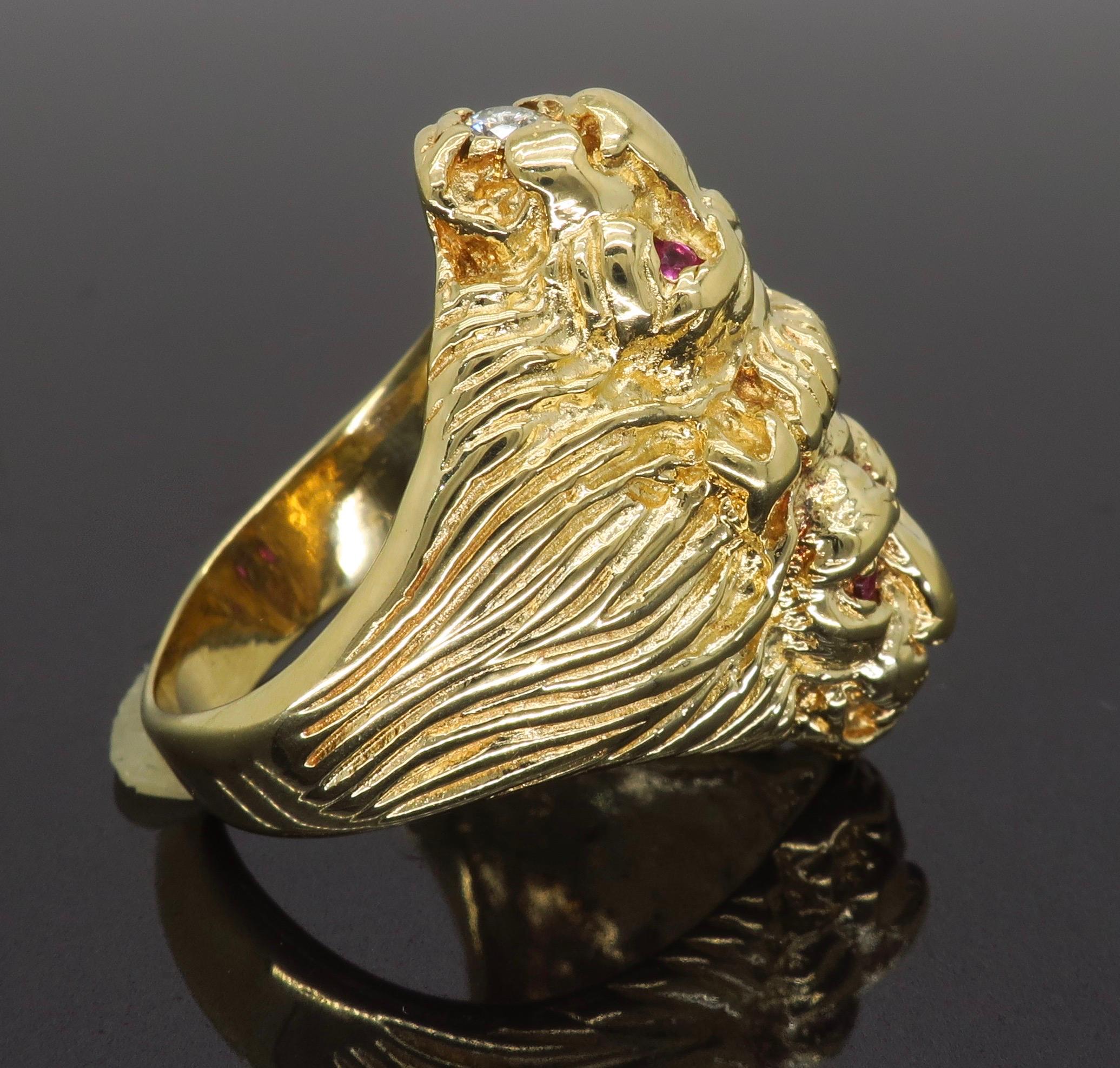 Ruby and Diamond Lion's Head Men's Ring 5