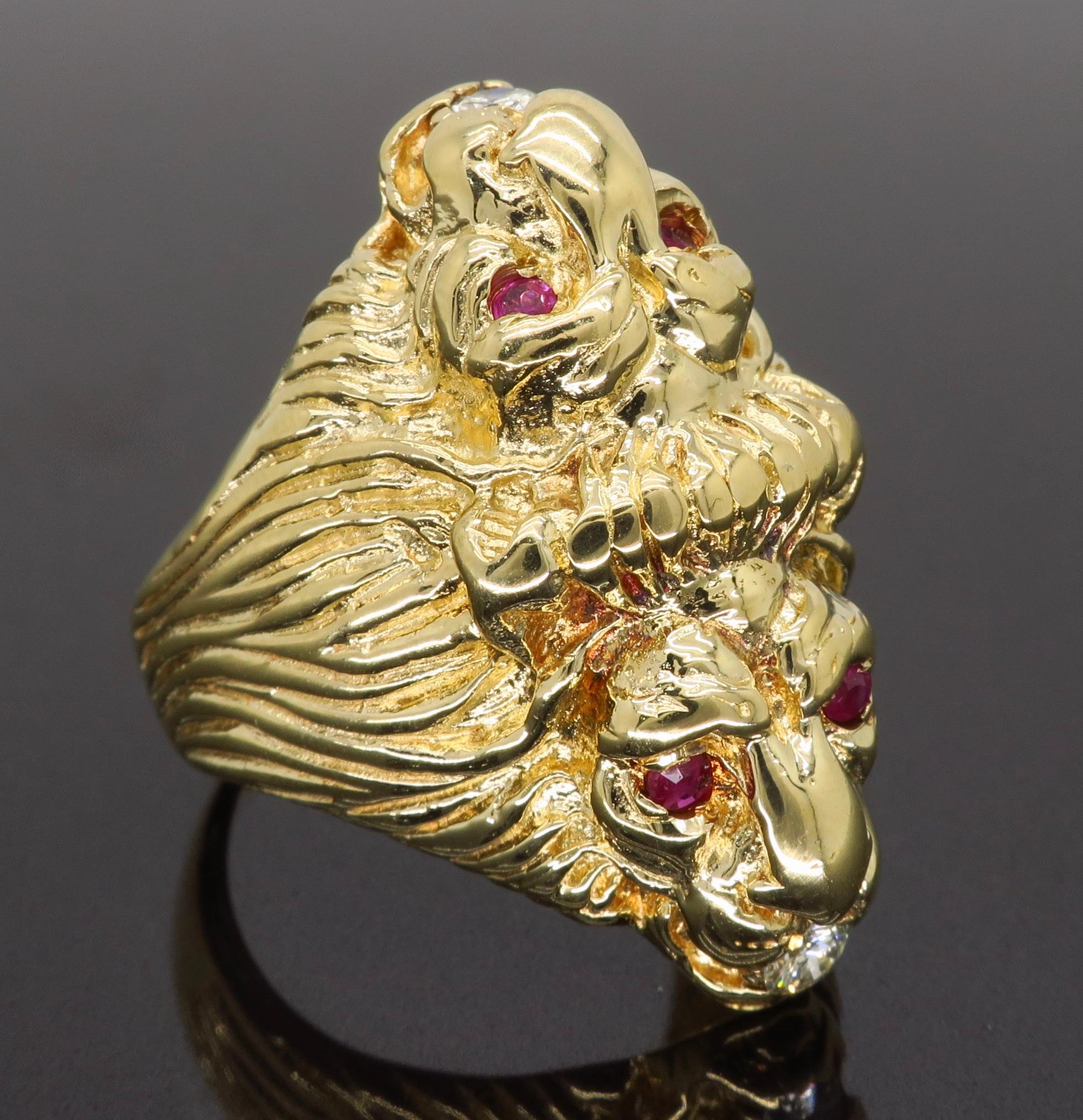 Ruby and Diamond Lion's Head Men's Ring 6