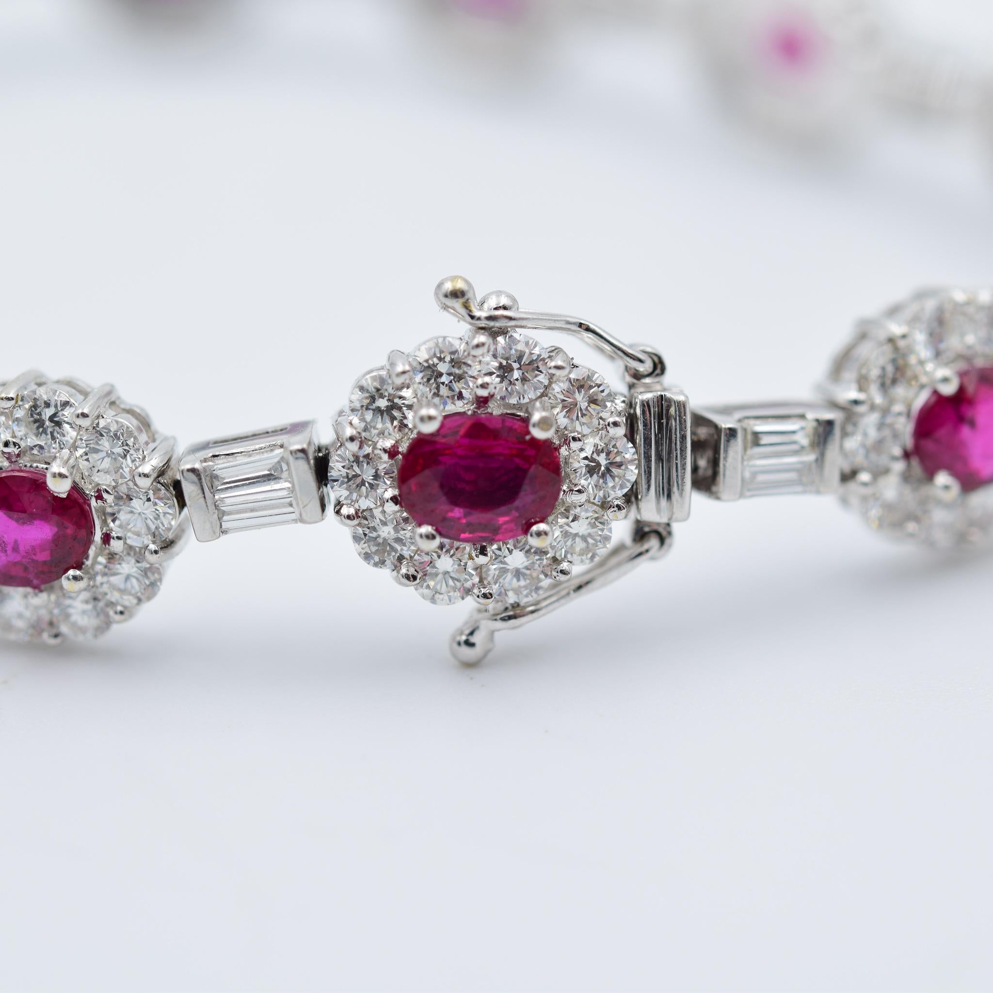 Ruby and Diamond Luxurious Platinum Bracelet with 3.60 Carat of Rubies In Excellent Condition In Carmel, IN