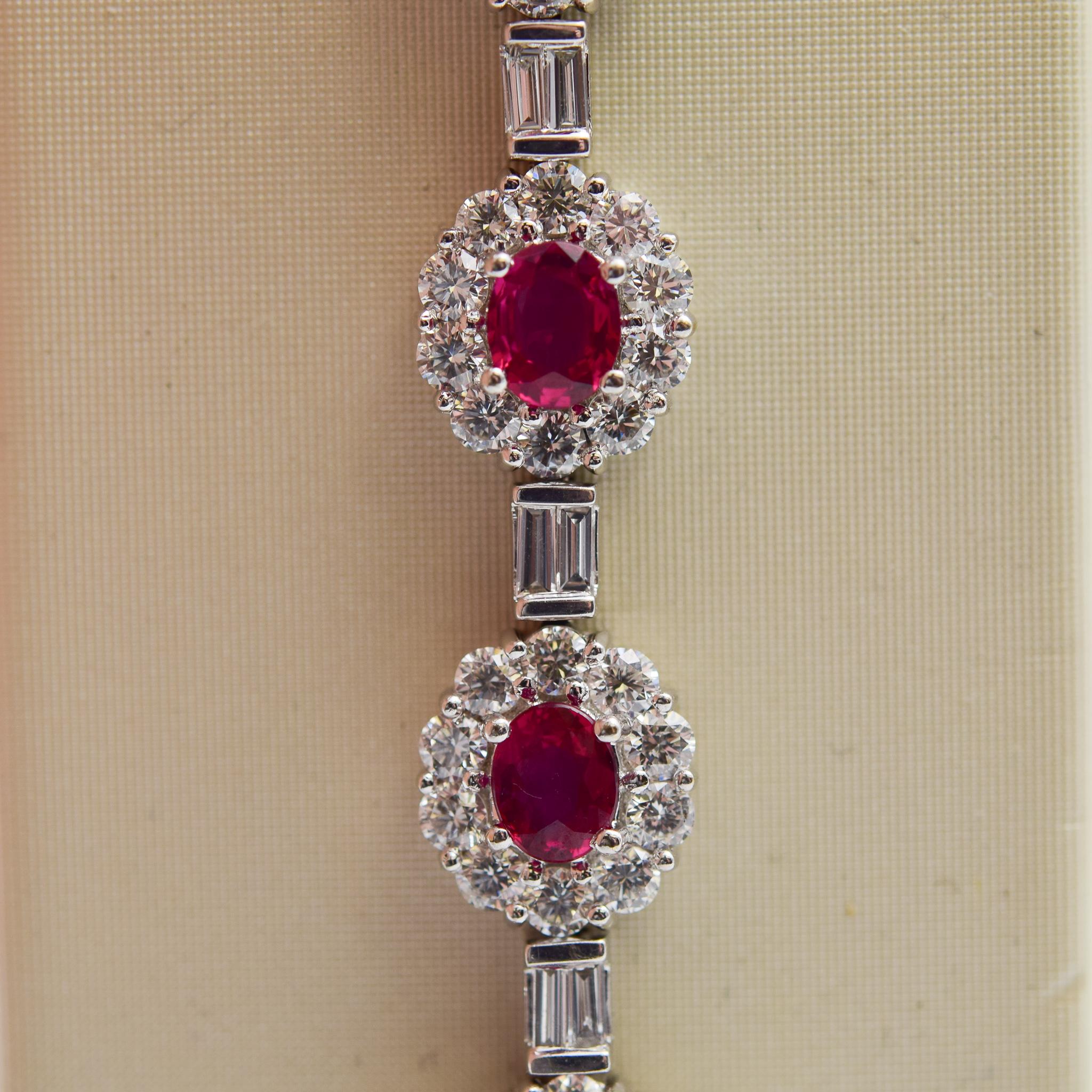 Women's Ruby and Diamond Luxurious Platinum Bracelet with 3.60 Carat of Rubies