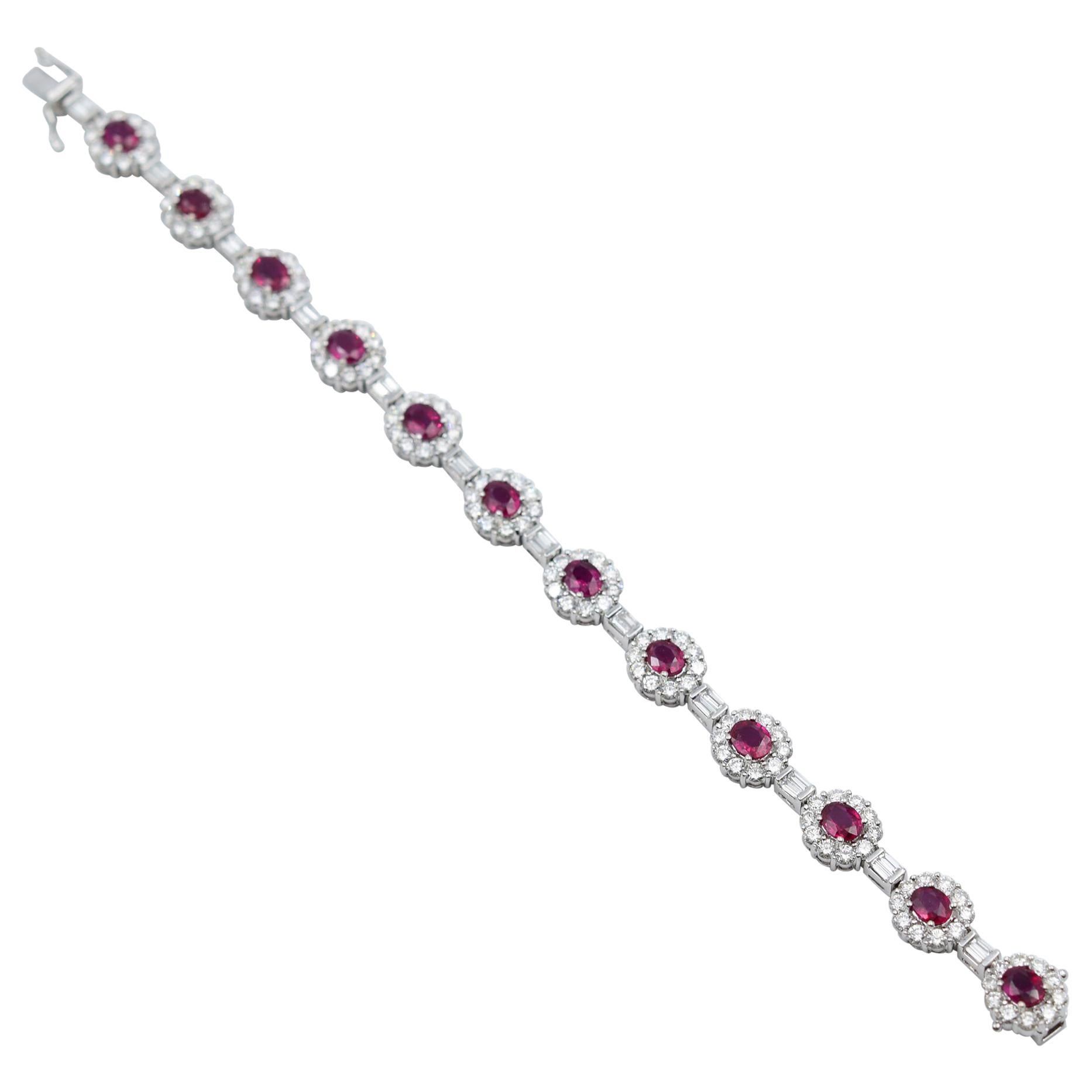 Ruby and Diamond Luxurious Platinum Bracelet with 3.60 Carat of Rubies
