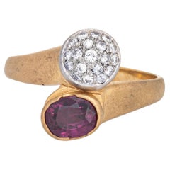 Ruby Diamond Moi et Toi Ring Vintage 18k Yellow Gold Bypass Band Fine Jewelry