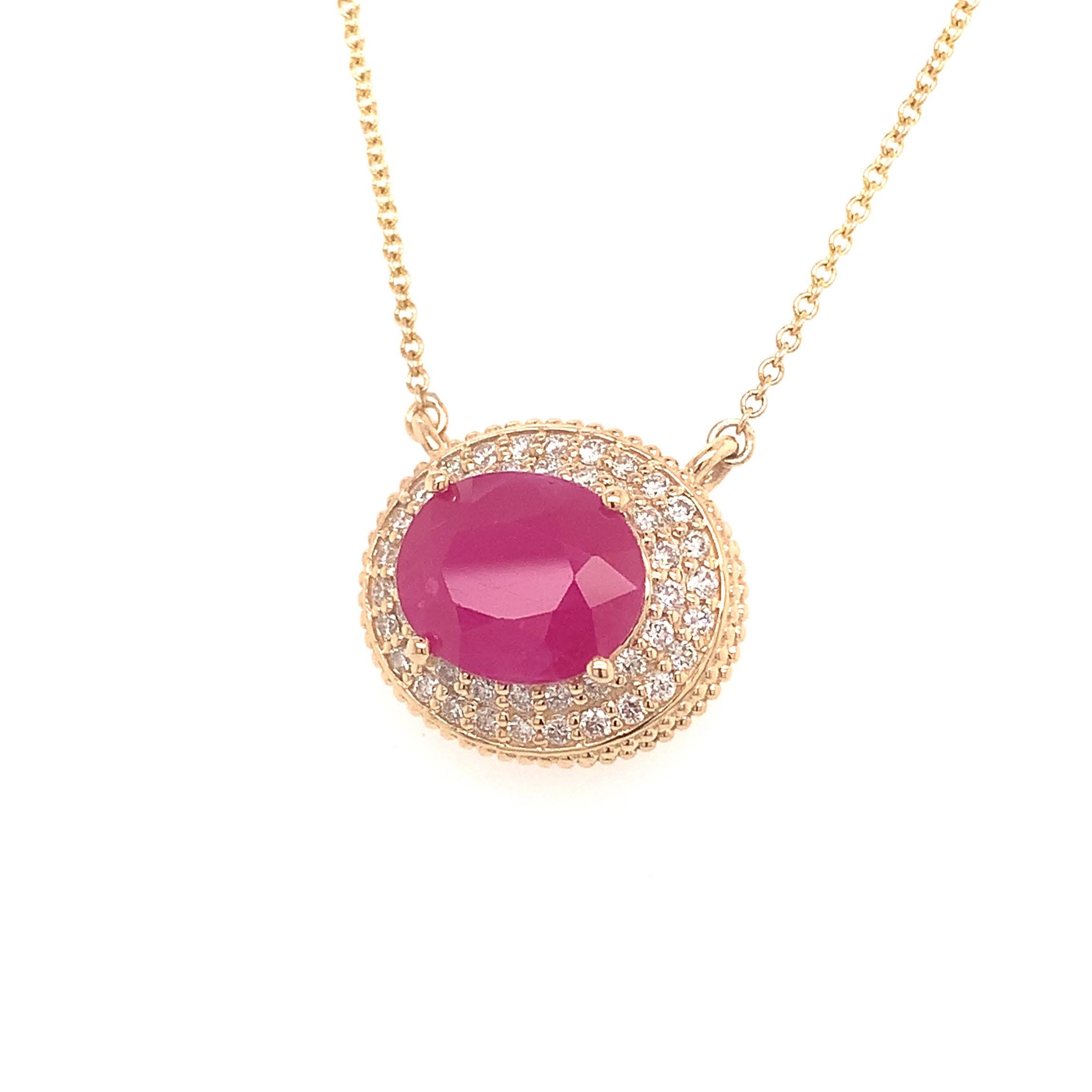 Ruby Diamond Necklace 14k Gold 18