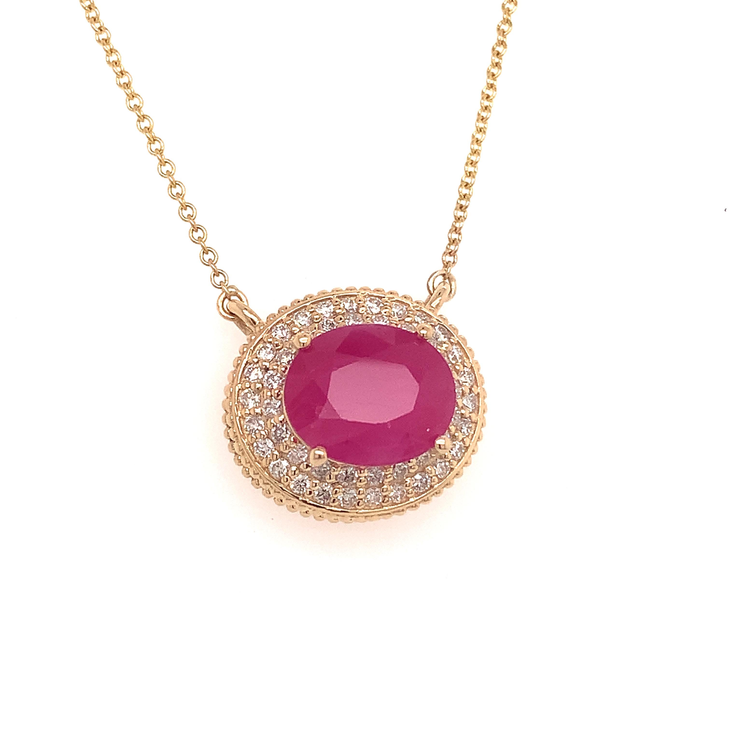 Natural Finely Faceted Quality Ruby Diamond Necklace 14k Gold 18