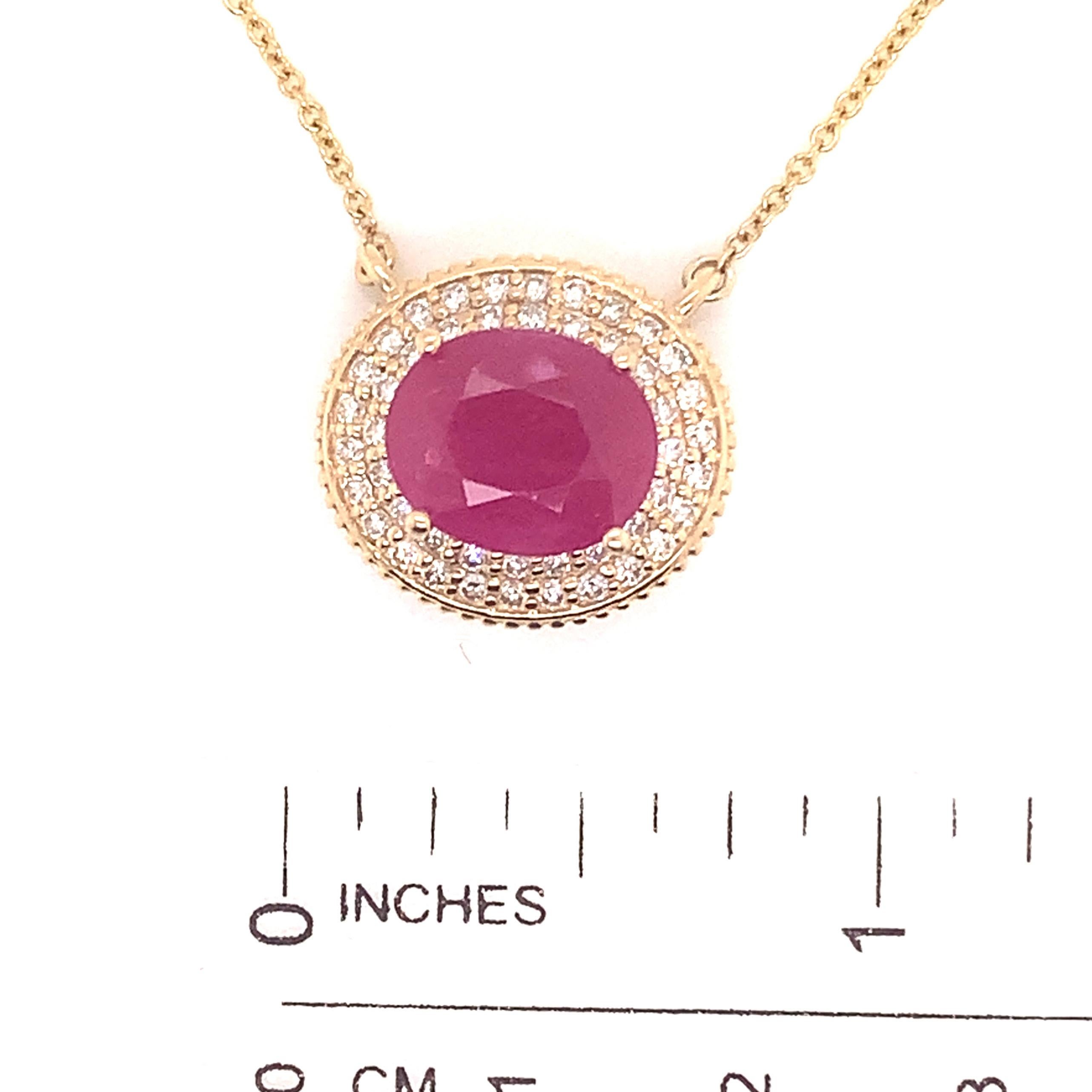 Round Cut Ruby Diamond Necklace 14k Gold 18