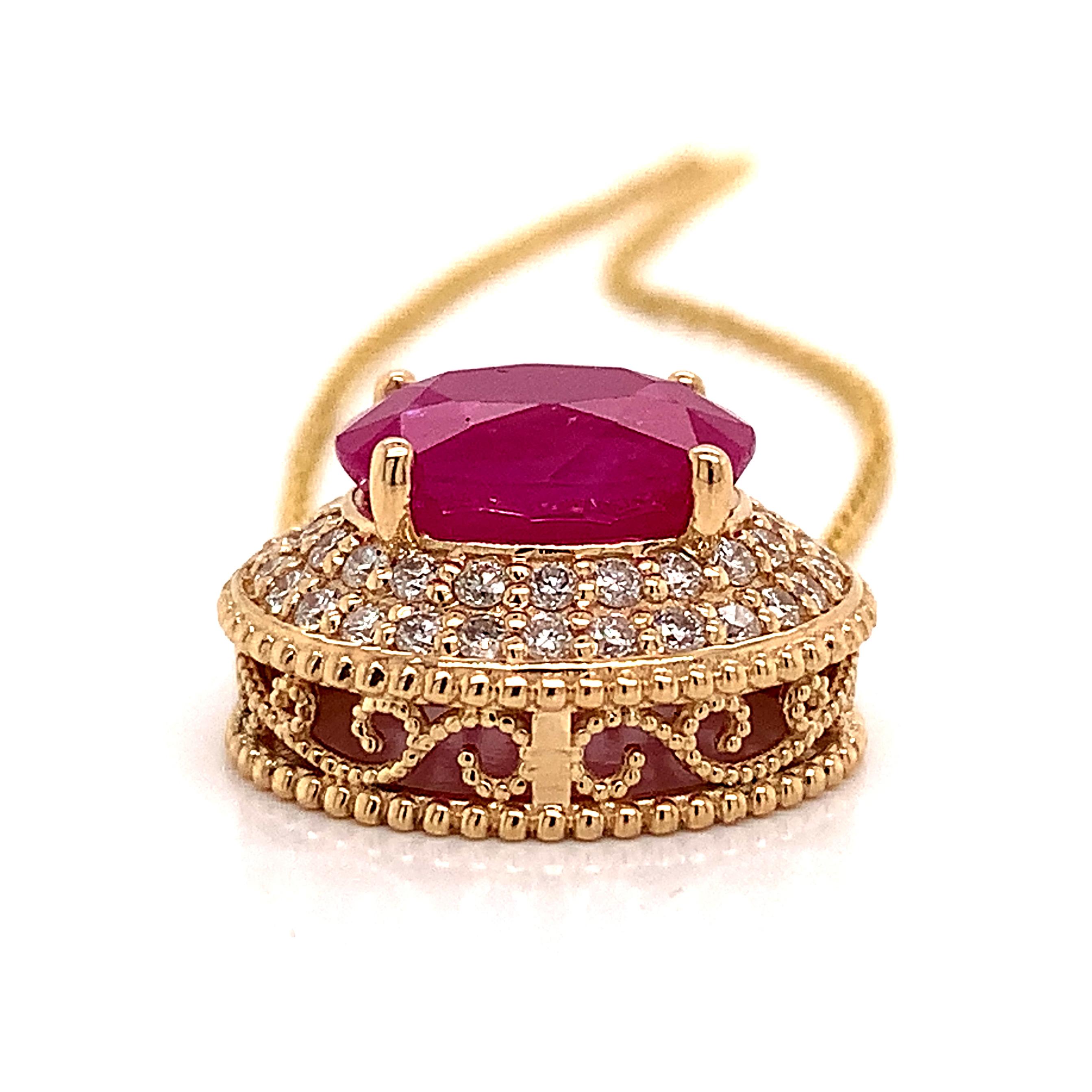 Collier en or 14 carats avec rubis et diamants de 5,06 carats, certifié TCW Pour femmes en vente
