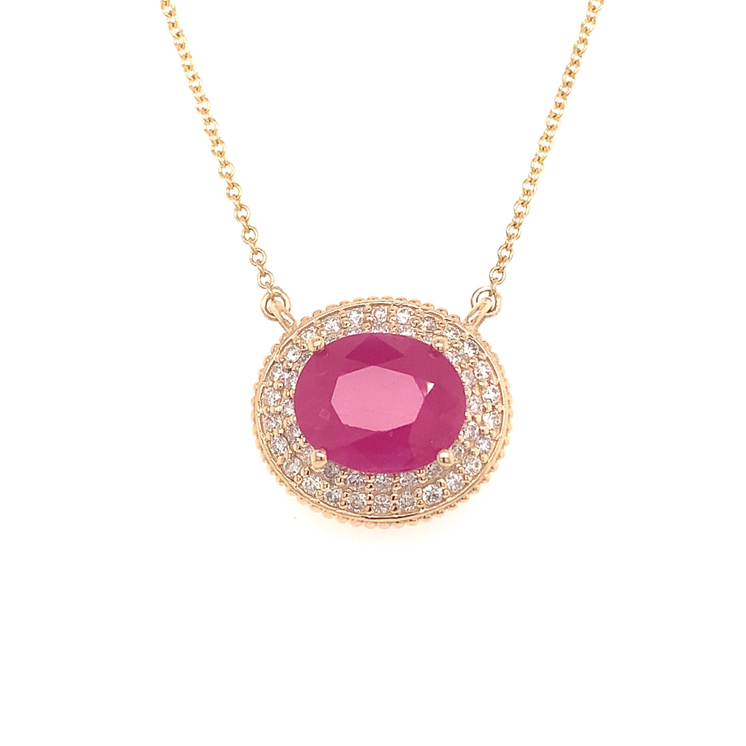 Ruby Diamond Necklace 14k Gold 18