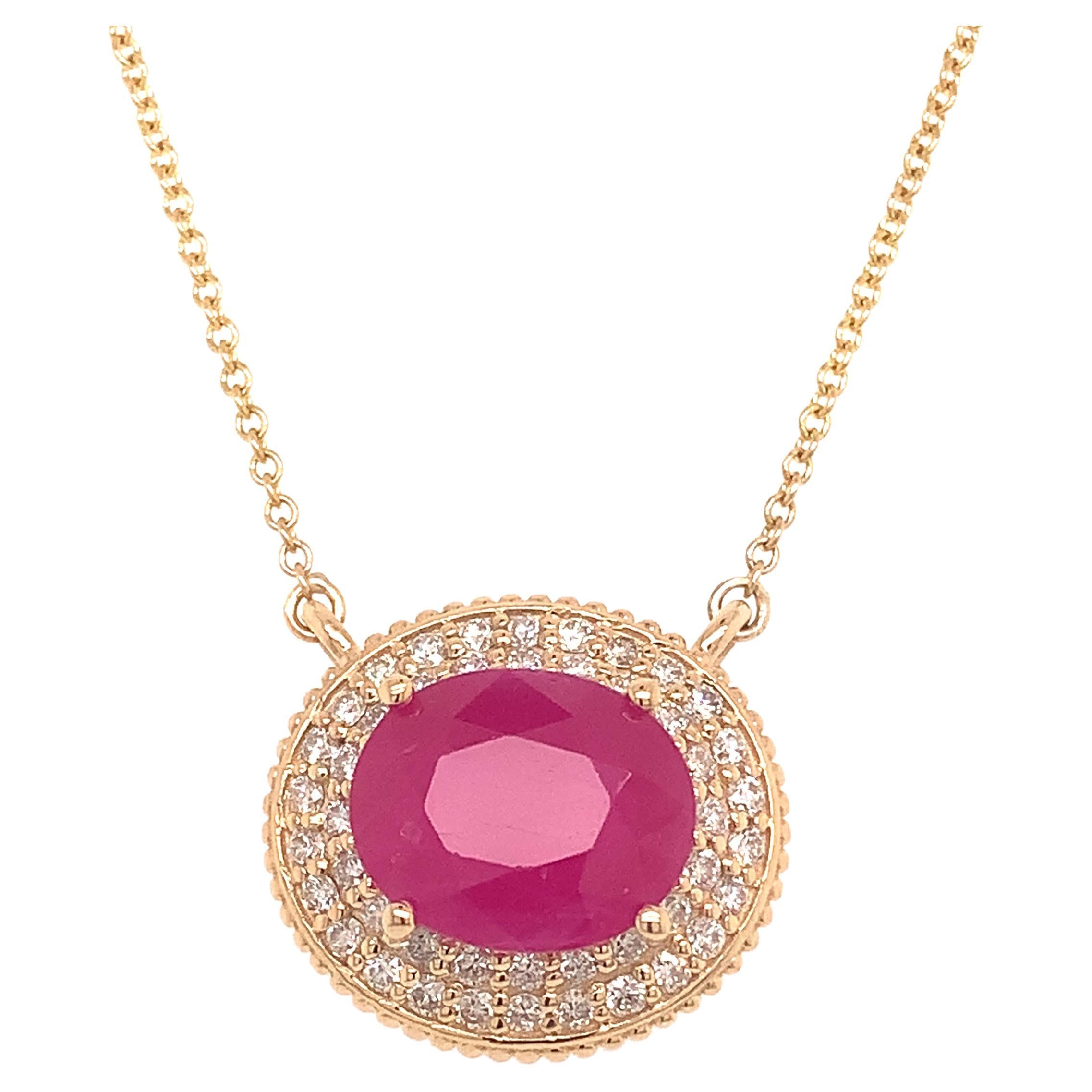 Ruby Diamond Necklace 14k Gold 18" 5.06 TCW Certified For Sale