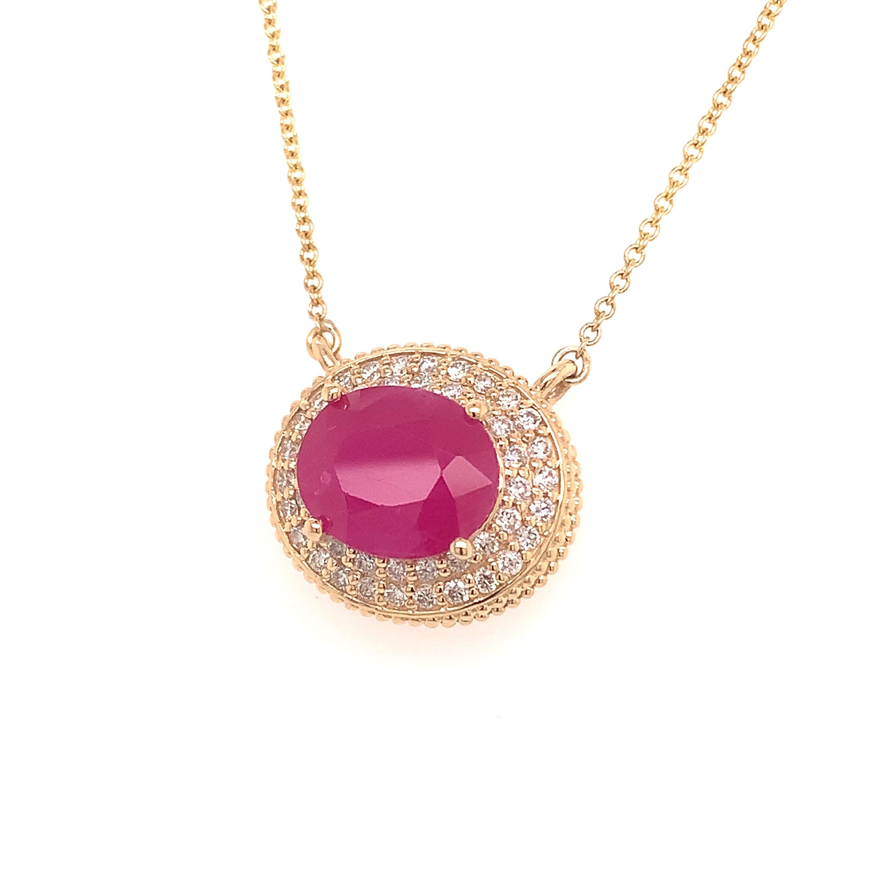 Ruby Diamond Necklace 14k Gold 18