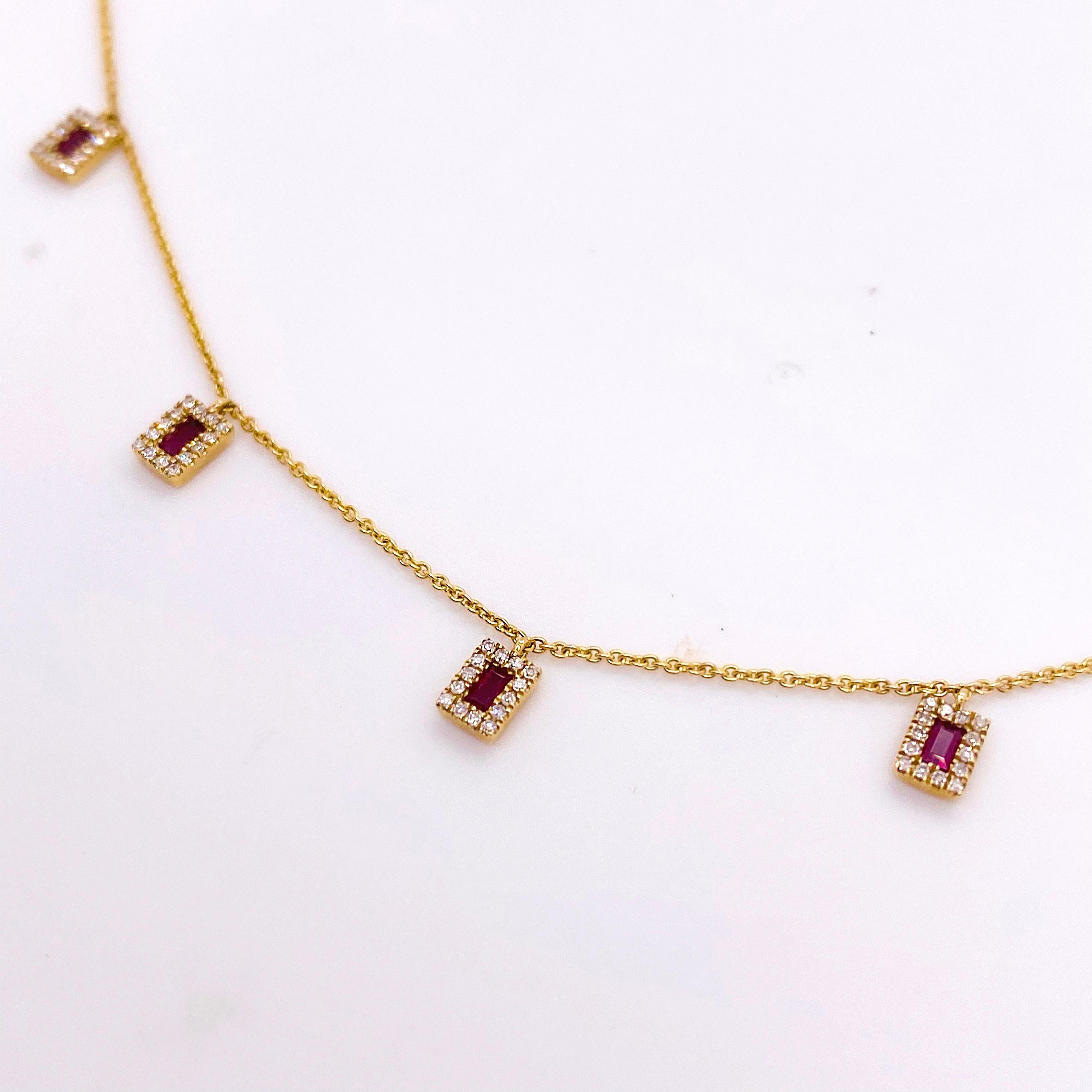 Modern Ruby Diamond Necklace, 14k Gold For Sale