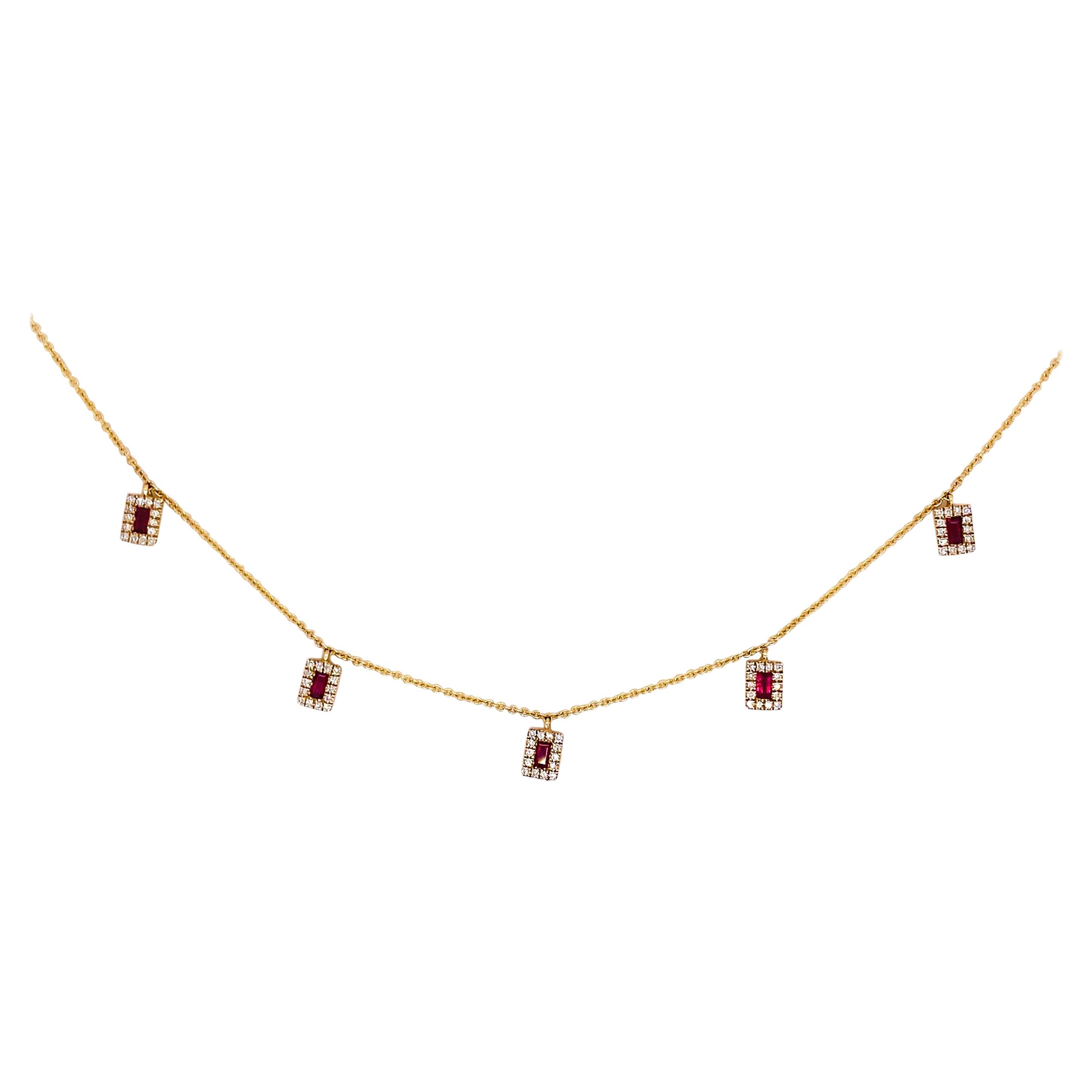 Ruby Diamond Necklace, 14k Gold For Sale