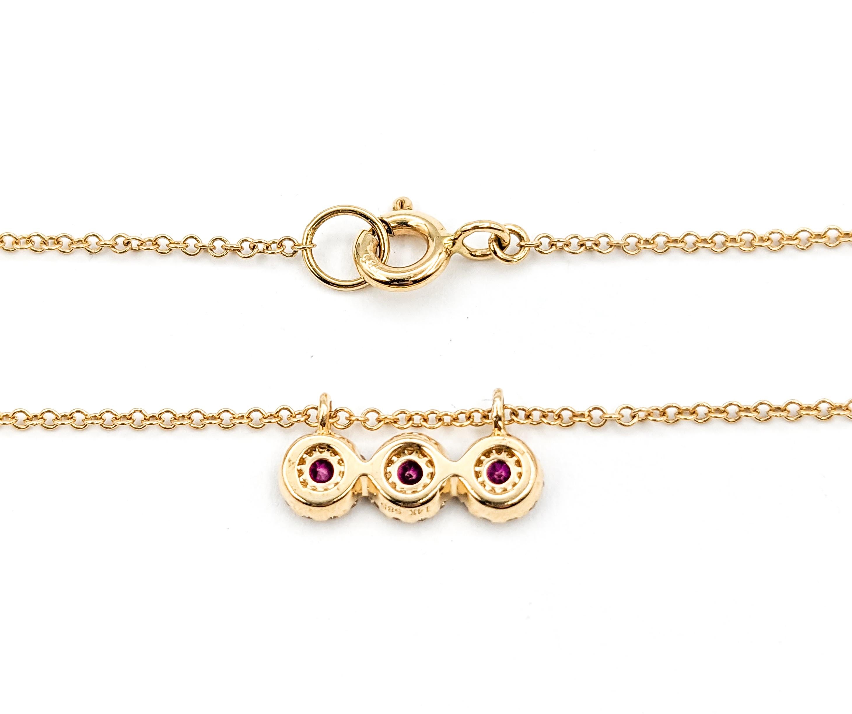 Round Cut  Ruby & Diamond Necklace Bar Yellow Gold For Sale