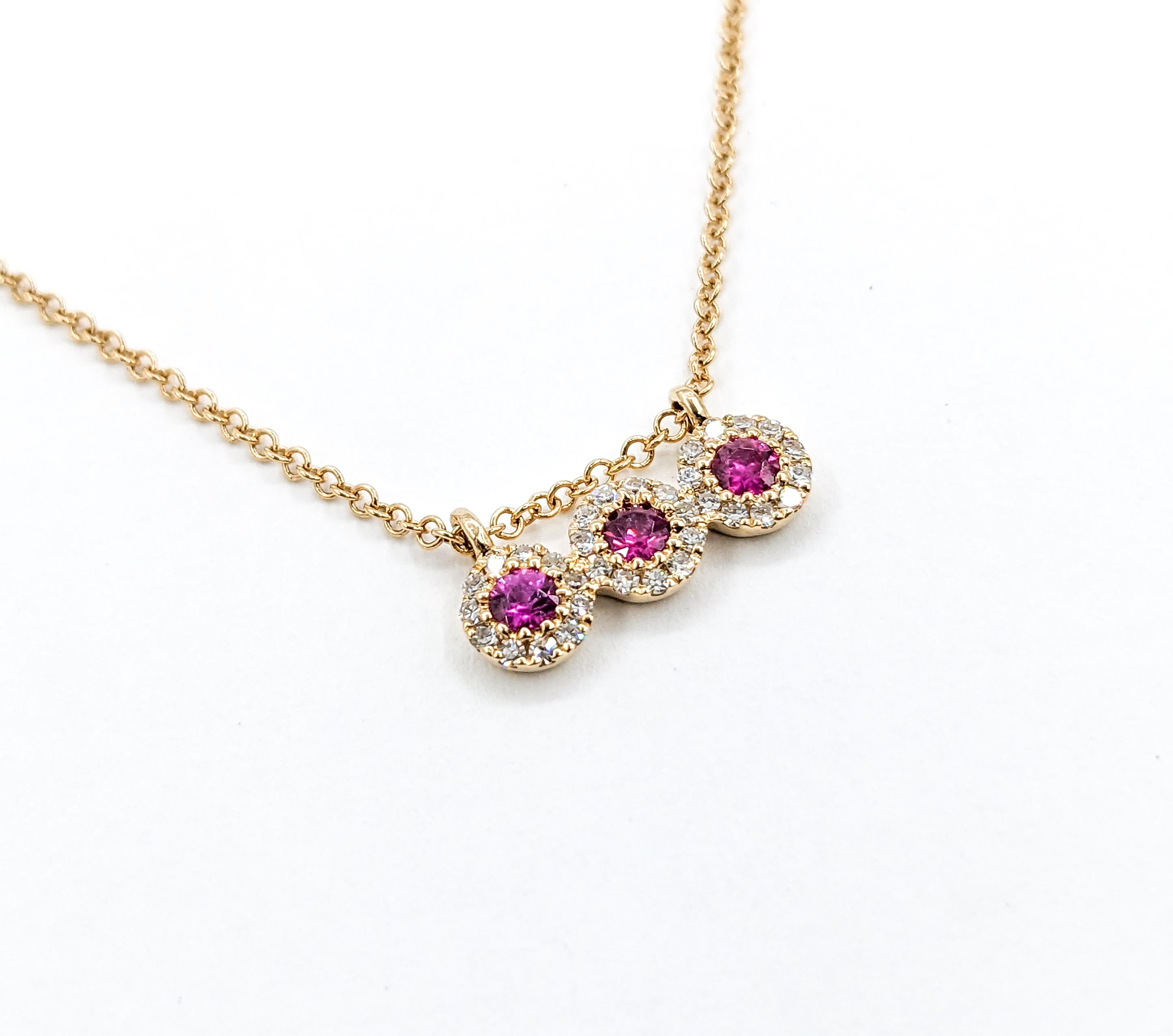  Ruby & Diamond Necklace Bar Yellow Gold In New Condition For Sale In Bloomington, MN