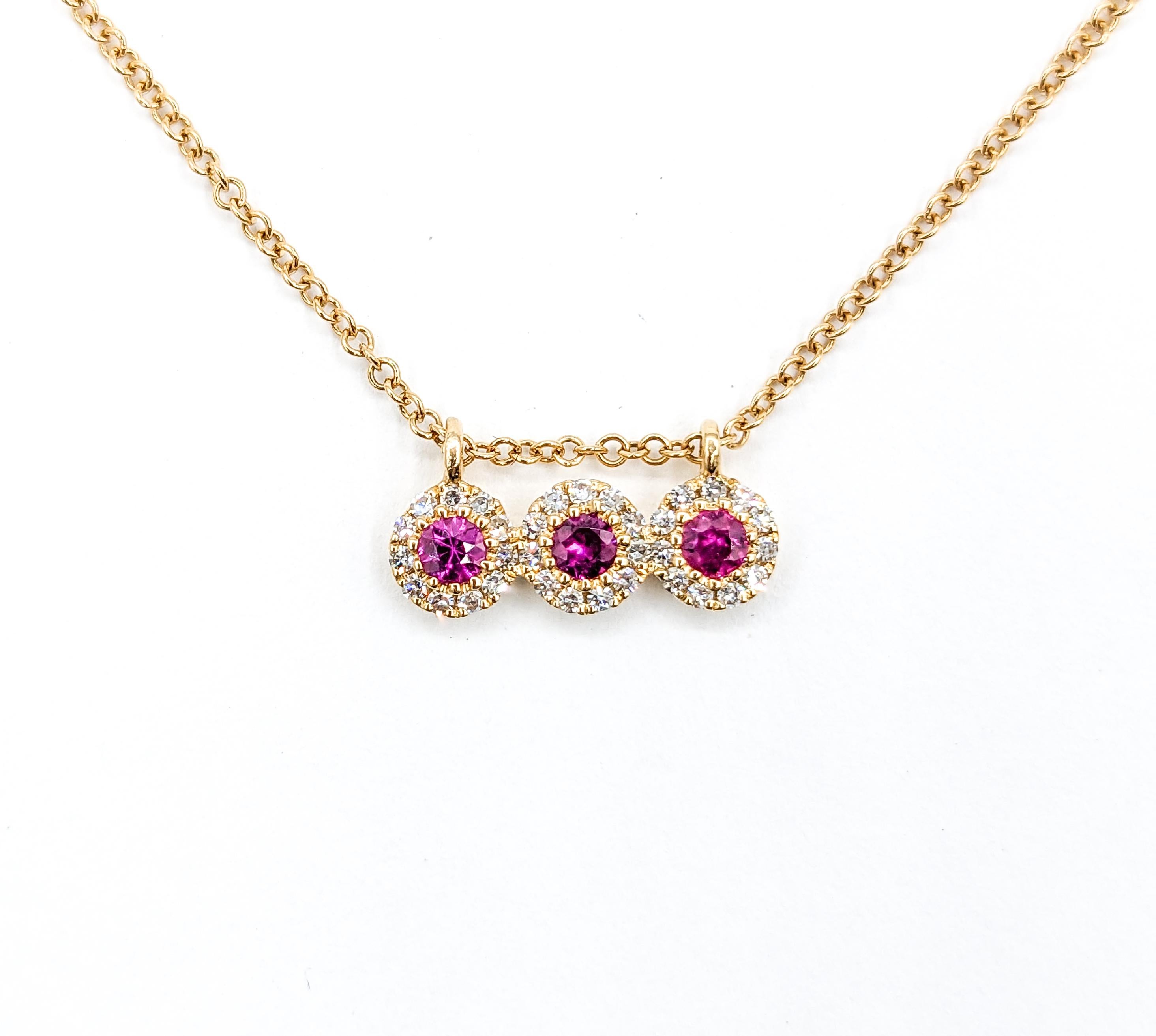  Ruby & Diamond Necklace Bar Yellow Gold For Sale 1