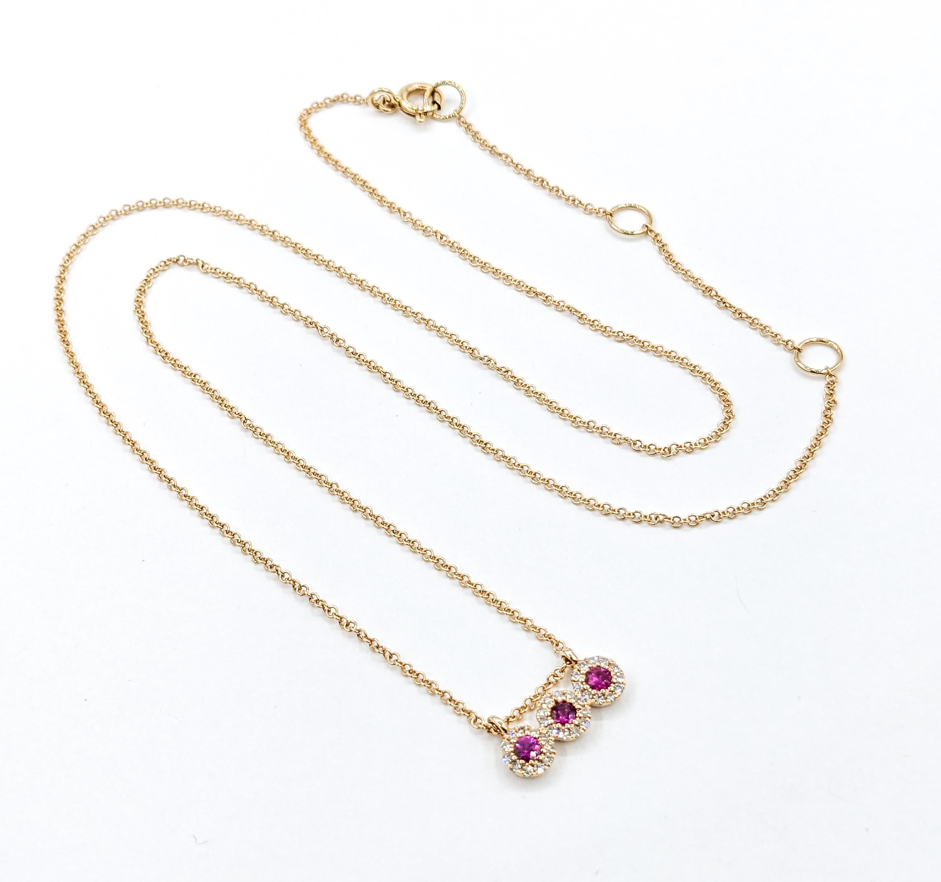  Ruby & Diamond Necklace Bar Yellow Gold For Sale