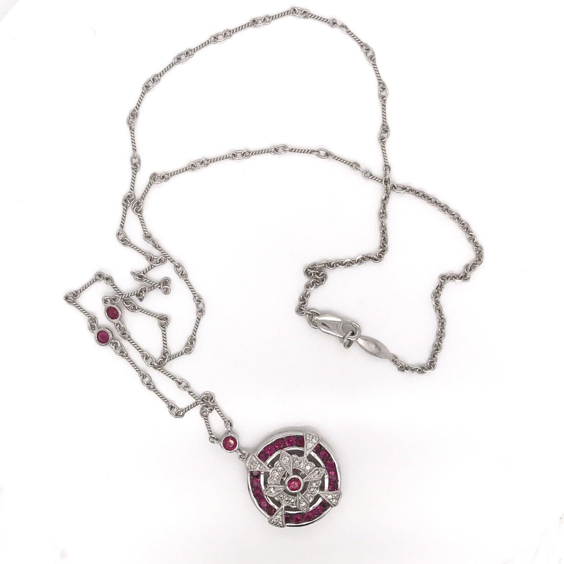 Round Cut Ruby and Diamond Necklace