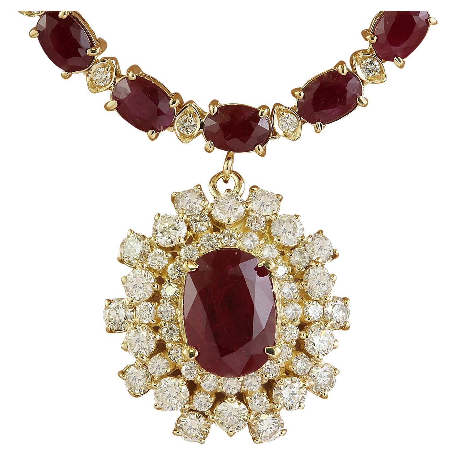 Ruby Diamond Necklace In 14 Karat Yellow Gold  For Sale