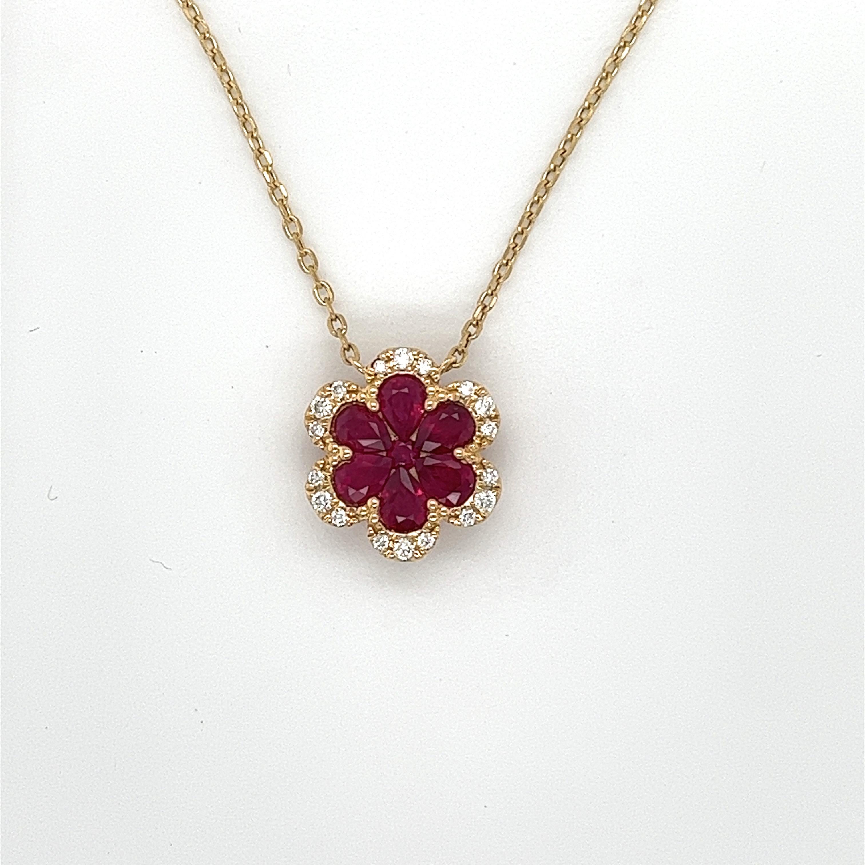 Halskette mit Rubin und Diamanten aus 18 Karat Gelbgold (Moderne) im Angebot