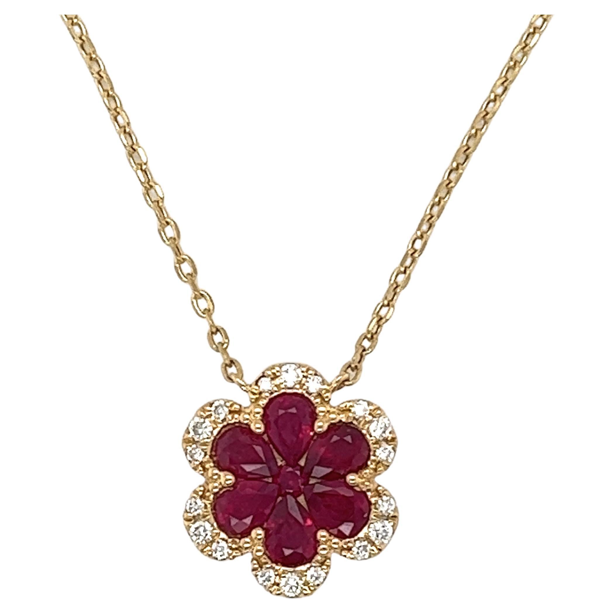 Halskette mit Rubin und Diamanten aus 18 Karat Gelbgold im Angebot