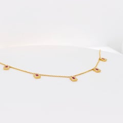 Ruby Diamond Necklace with Halo Drops in 14 Karat Gold 70 Diamonds and 5 Rubies