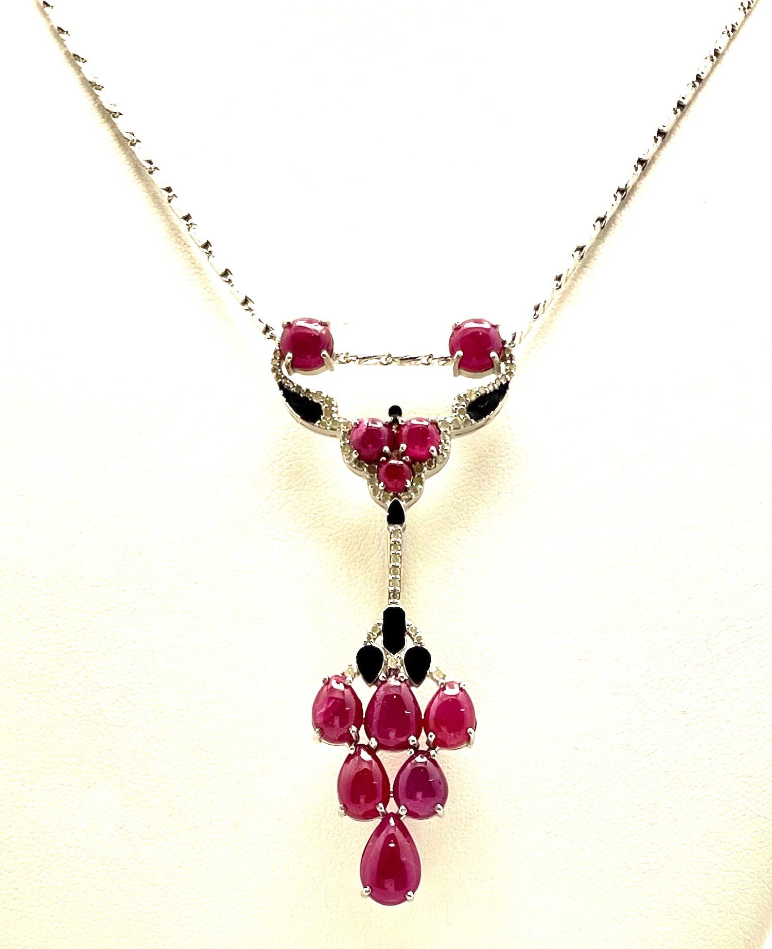 Brosche mit Onyx-Anhänger, Rubin Diamant 18K im Angebot 4