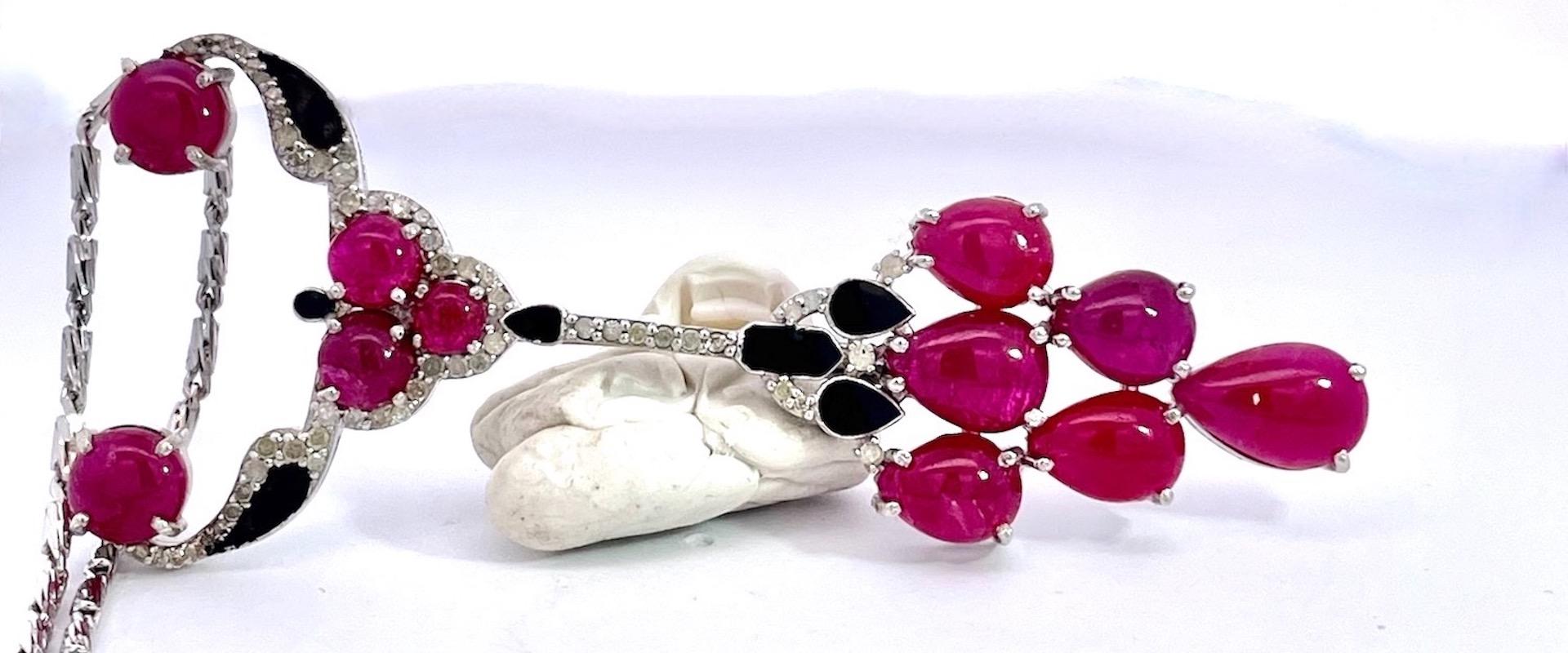 Brosche mit Onyx-Anhänger, Rubin Diamant 18K im Angebot 5