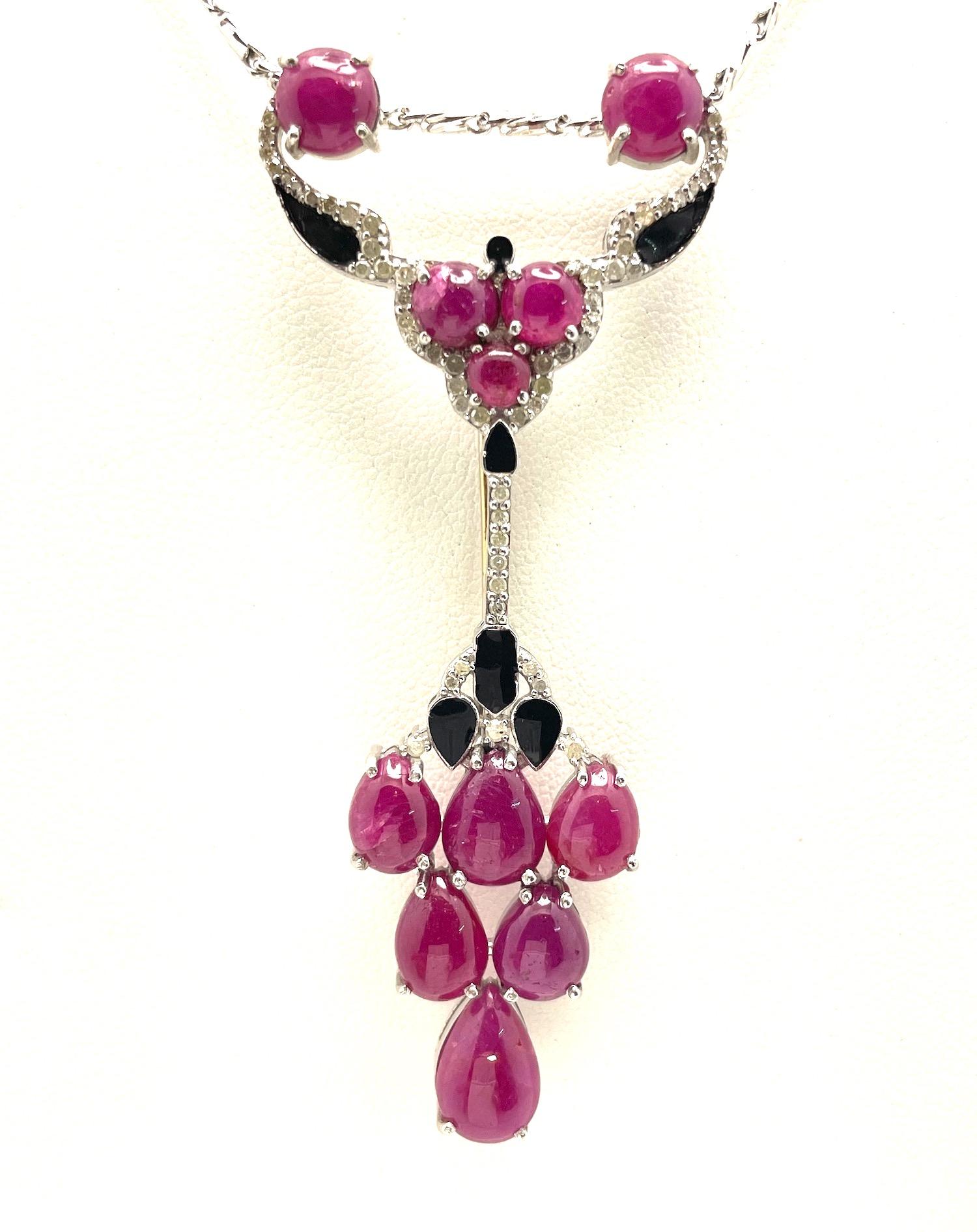 Brosche mit Onyx-Anhänger, Rubin Diamant 18K im Zustand „Gut“ im Angebot in North Hollywood, CA