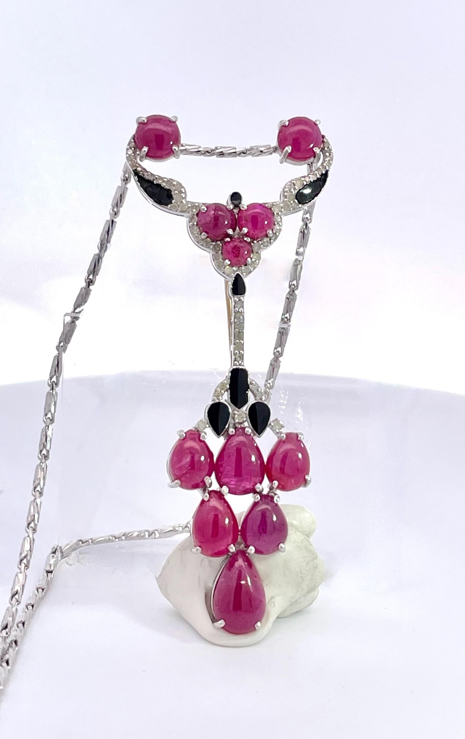 Brosche mit Onyx-Anhänger, Rubin Diamant 18K für Damen oder Herren im Angebot