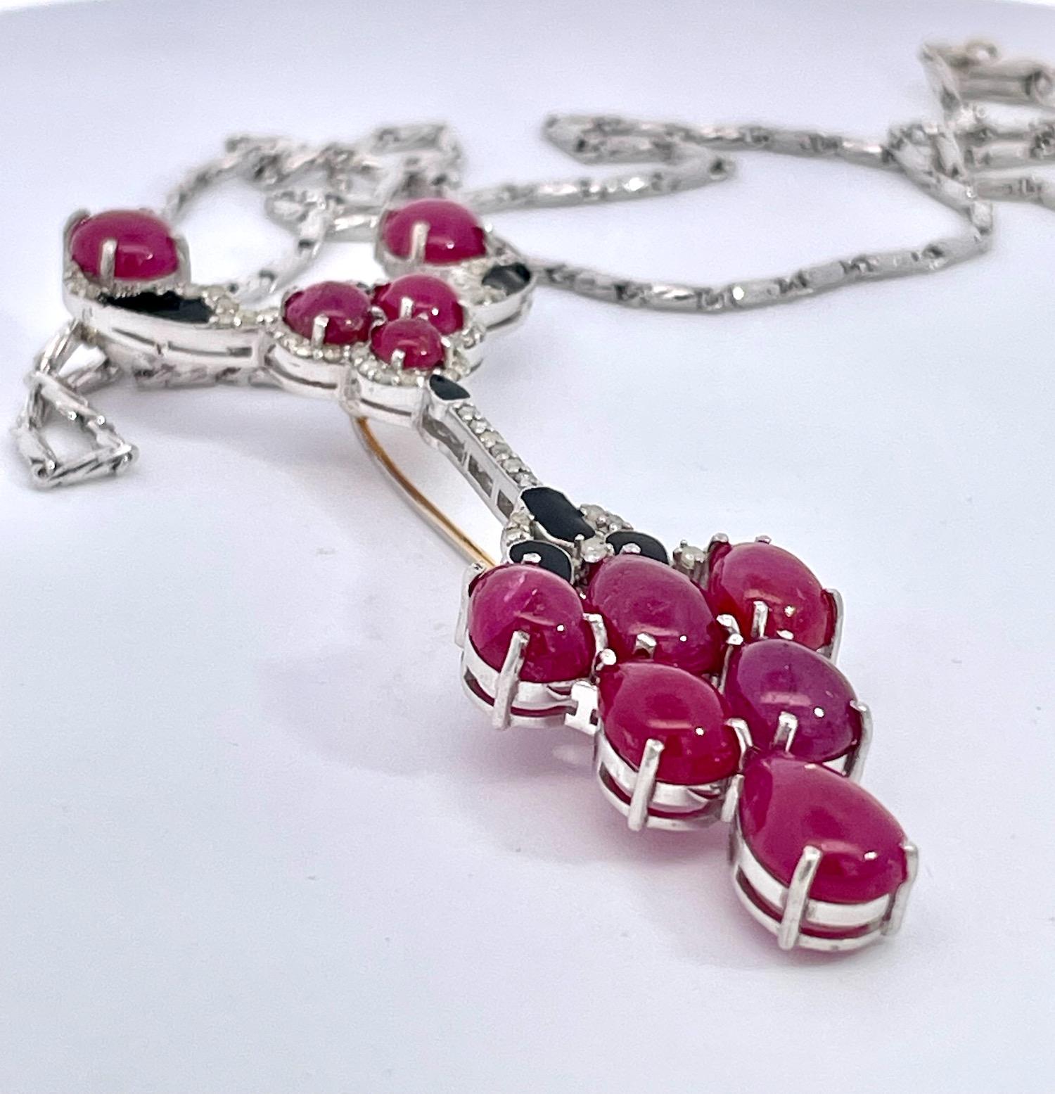 Brosche mit Onyx-Anhänger, Rubin Diamant 18K im Angebot 1