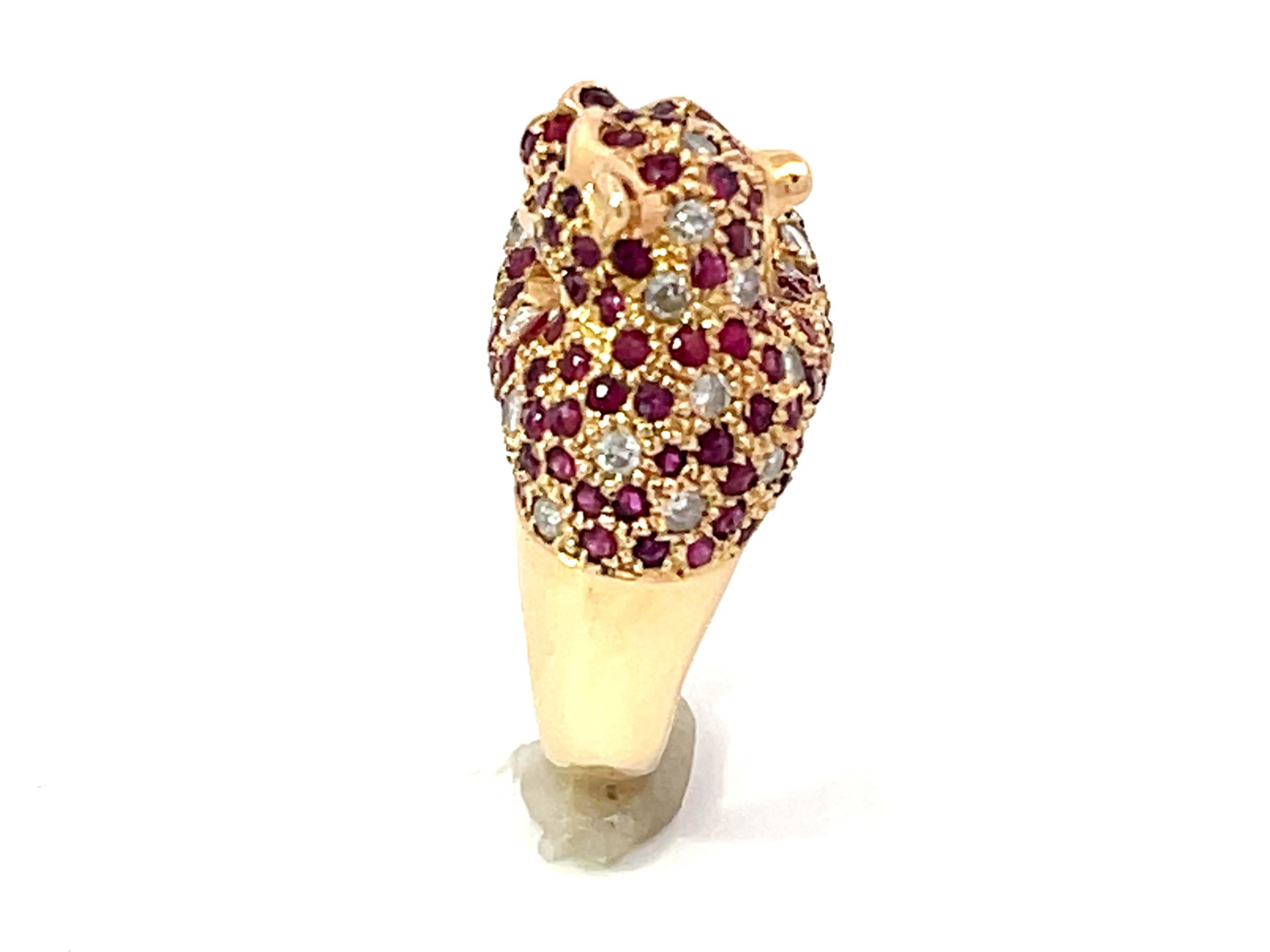 Retro Ruby Diamond Opal and Sapphire Jaguar Ring in 14k Yellow Gold