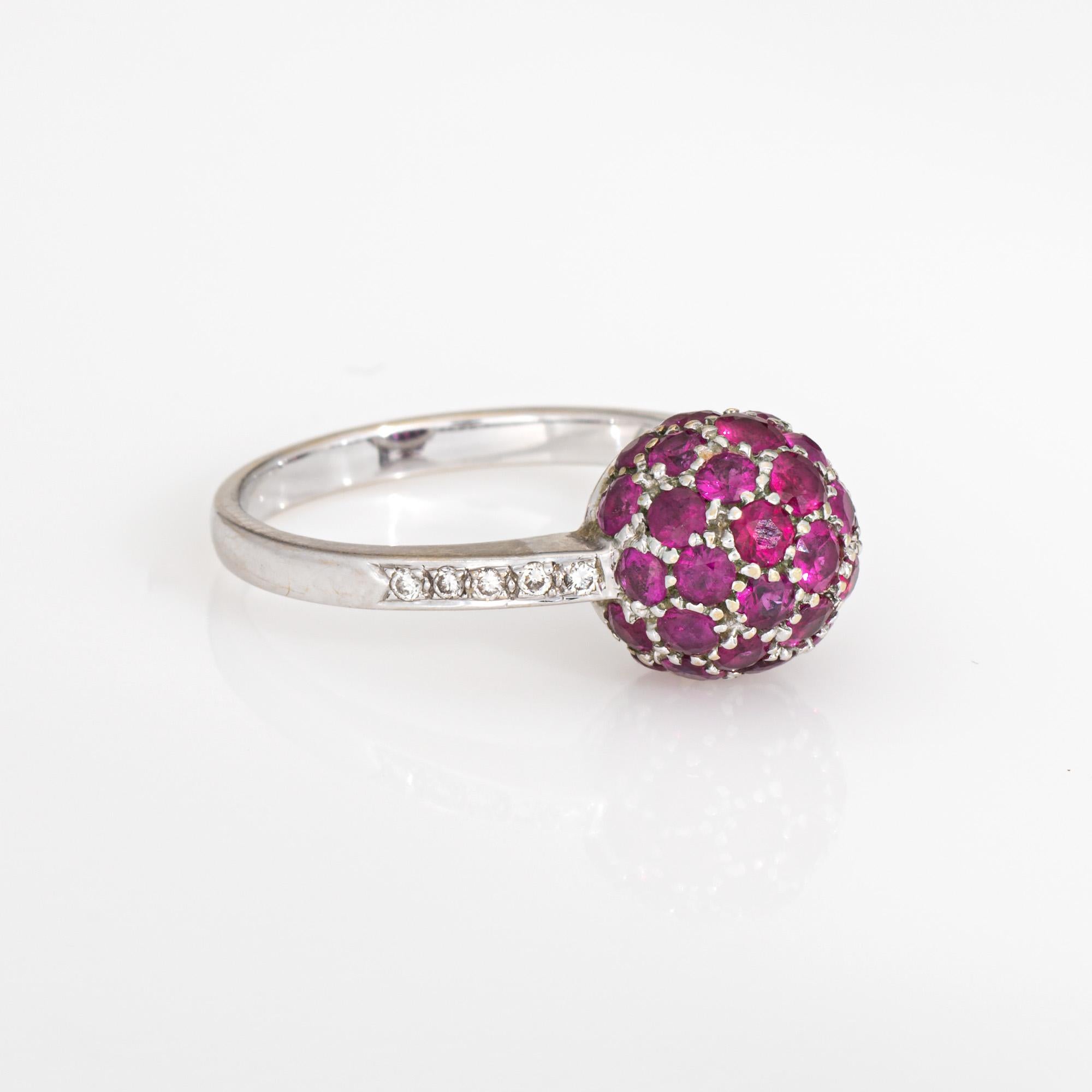 Contemporary Ruby Diamond Orb Stacking Ring Sz 6.5 18k White Gold Band Estate Fine Jewelry For Sale