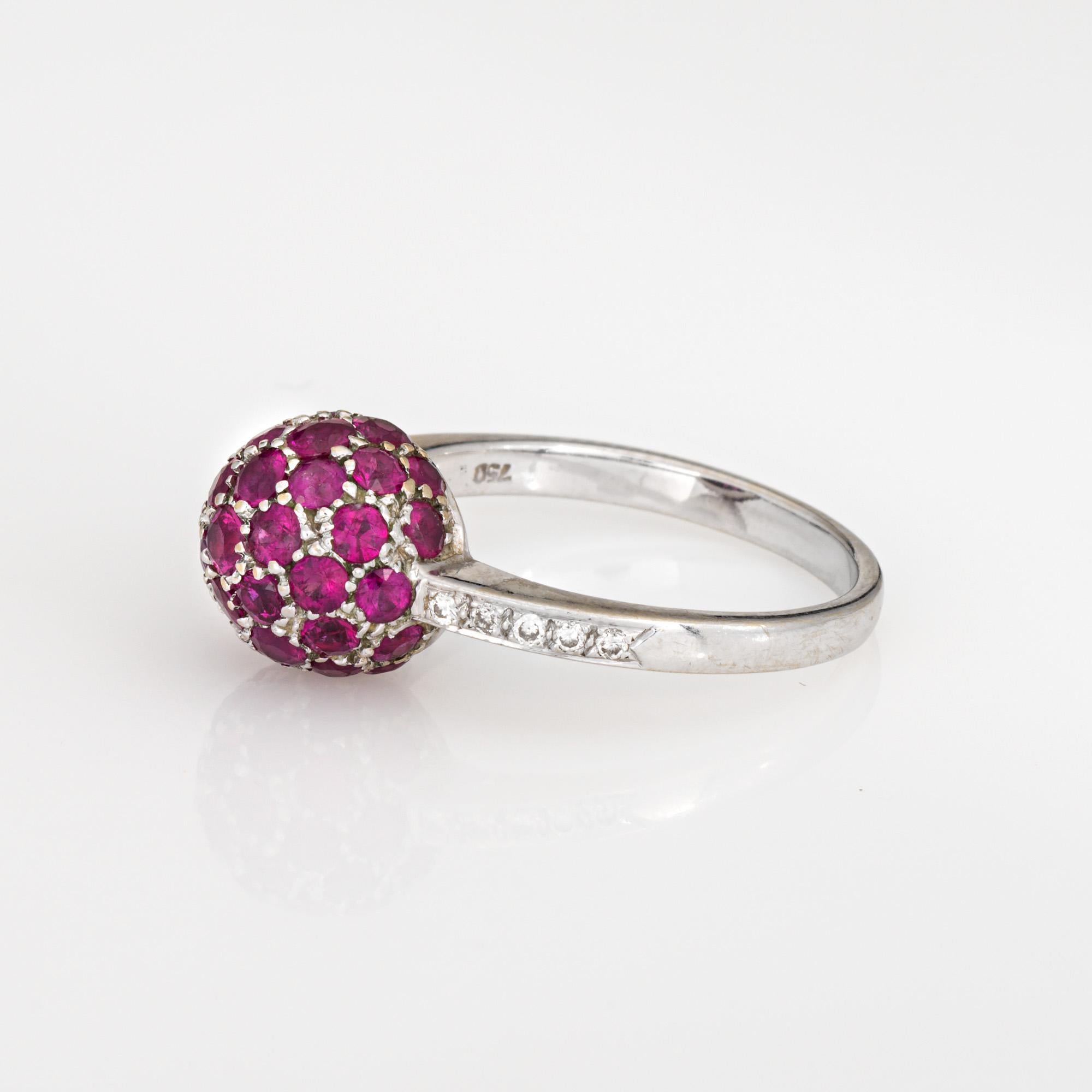 Round Cut Ruby Diamond Orb Stacking Ring Sz 6.5 18k White Gold Band Estate Fine Jewelry For Sale