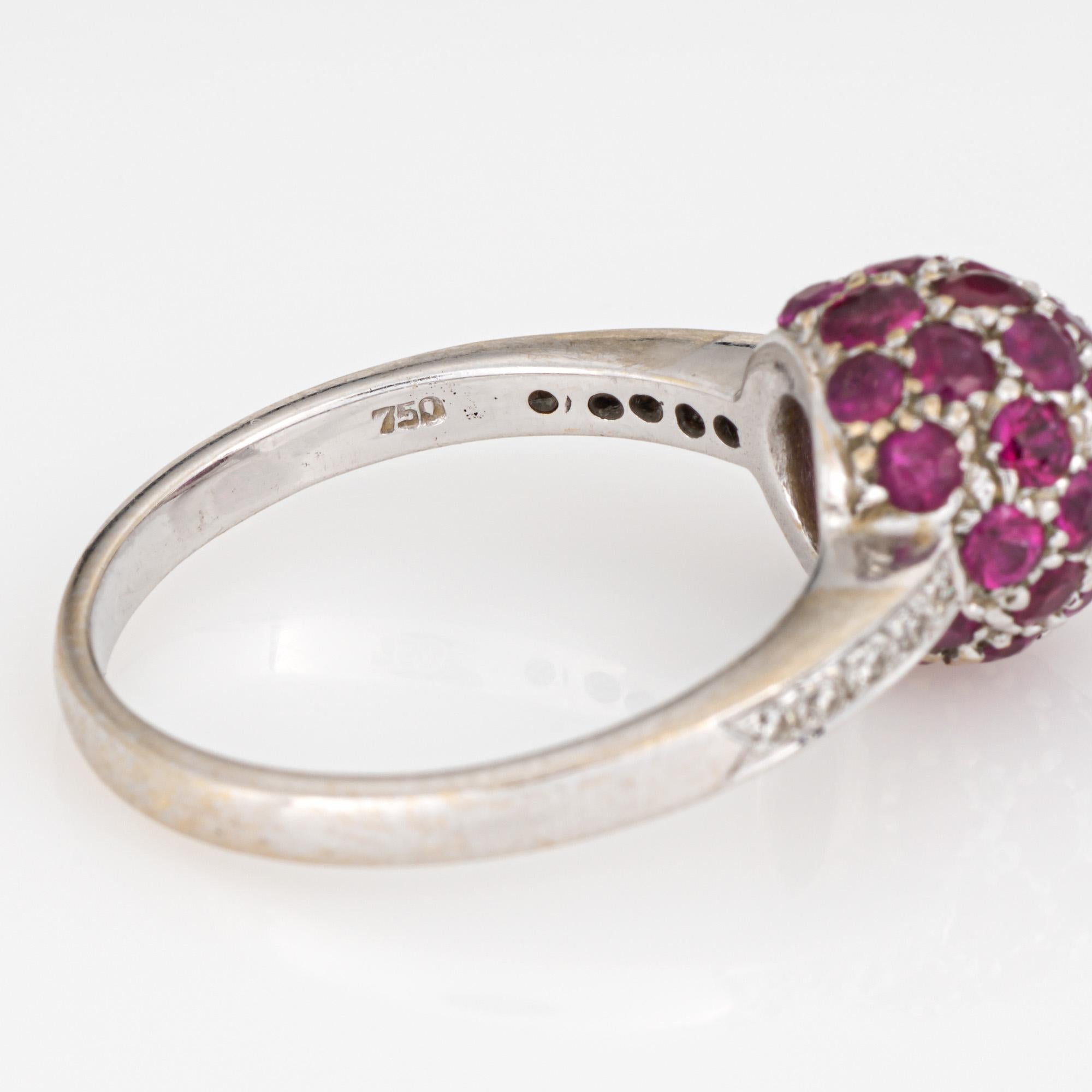 Ruby Diamond Orb Stacking Ring Sz 6.5 18k White Gold Band Estate Fine Jewelry For Sale 1