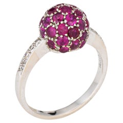 Ruby Diamond Orb Stacking Ring Sz 6.5 18k White Gold Band Estate Fine Jewelry