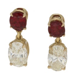 Oval Ruby & Diamond Drop Earrings