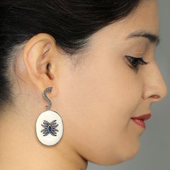 Ruby & Diamond Oval Drop Earrings In 14K Gold & Silver