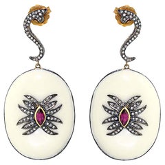 Ruby 
Diamond Oval Drop Earrings In 14K Gold 
Silver