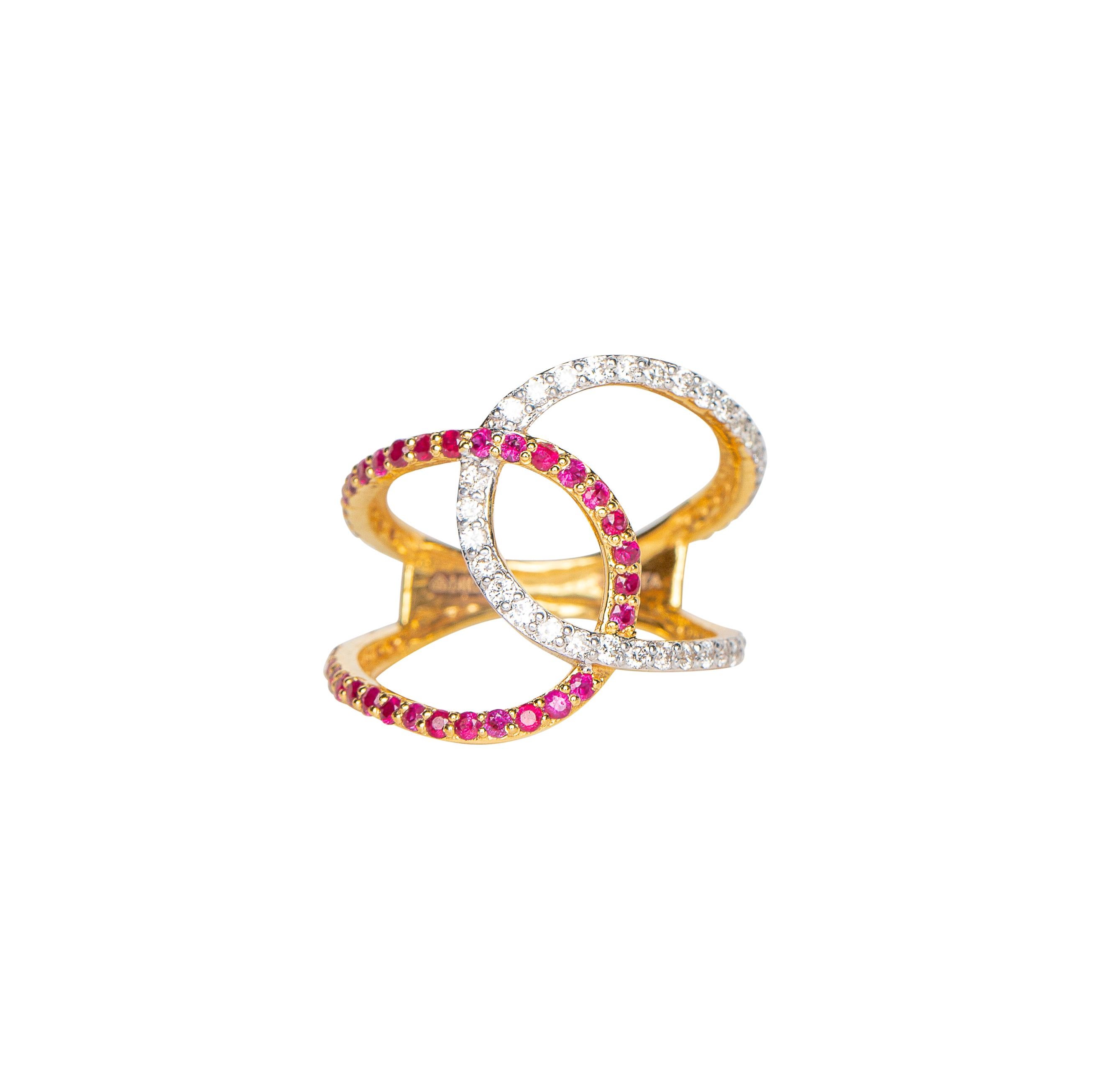 For Sale:  Ruby Diamond overlap Cocktail Ring 3