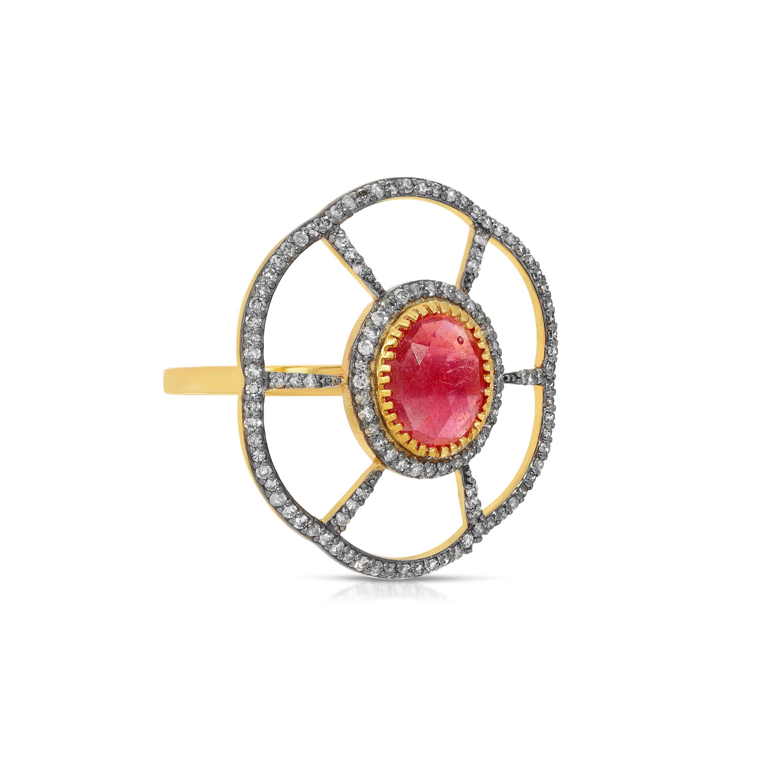 Modern Ruby Diamond Paisley Dress Ring For Sale