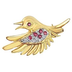 Hummingbird Brosche, Rubin & Diamant Pave Hummingbird .25cttw 14k Gelbgold