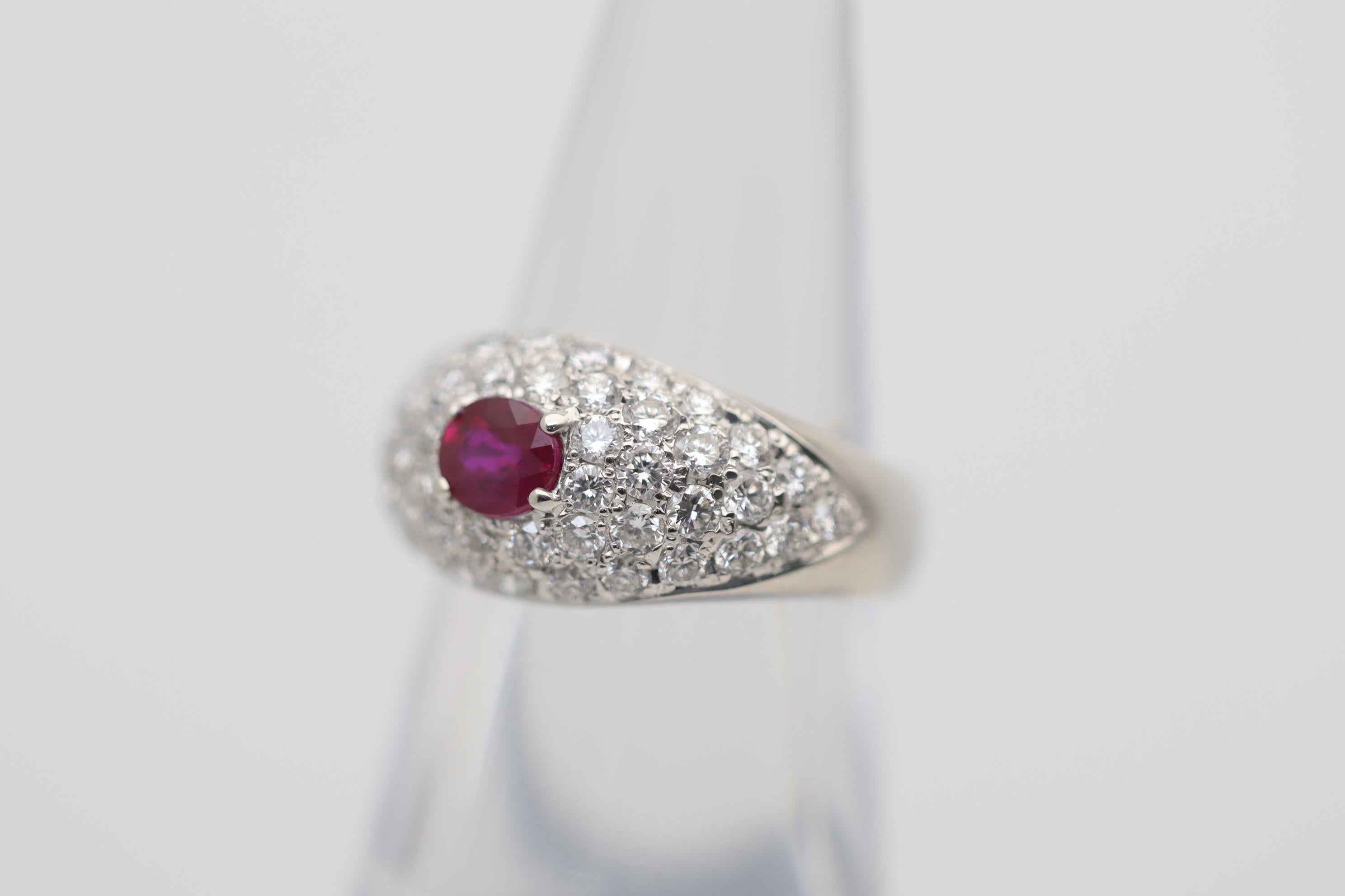 Oval Cut Ruby Diamond Pave Platinum Ring For Sale