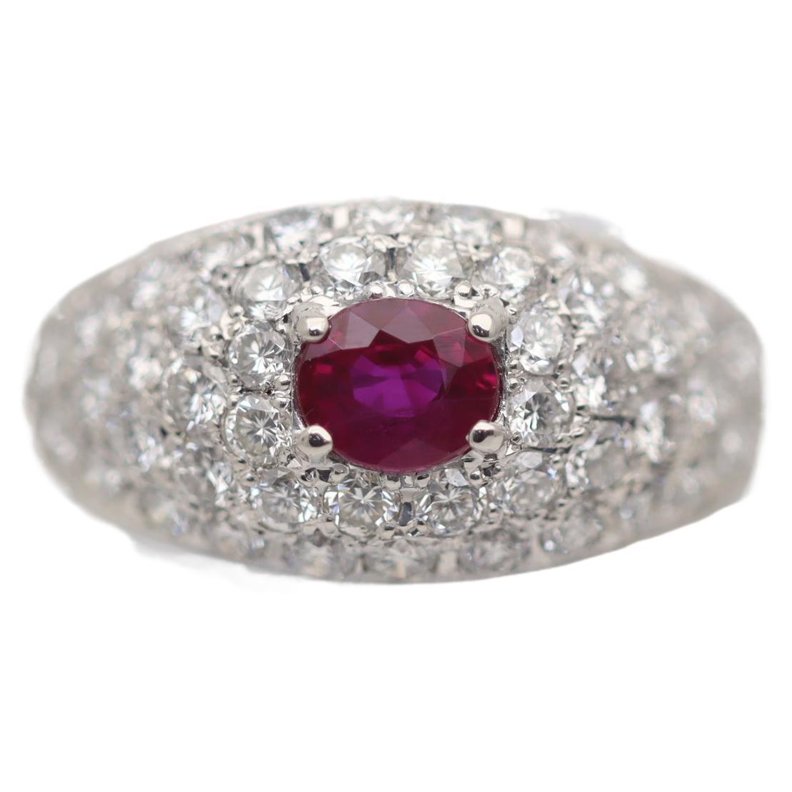 Ruby Diamond Pave Platinum Ring For Sale