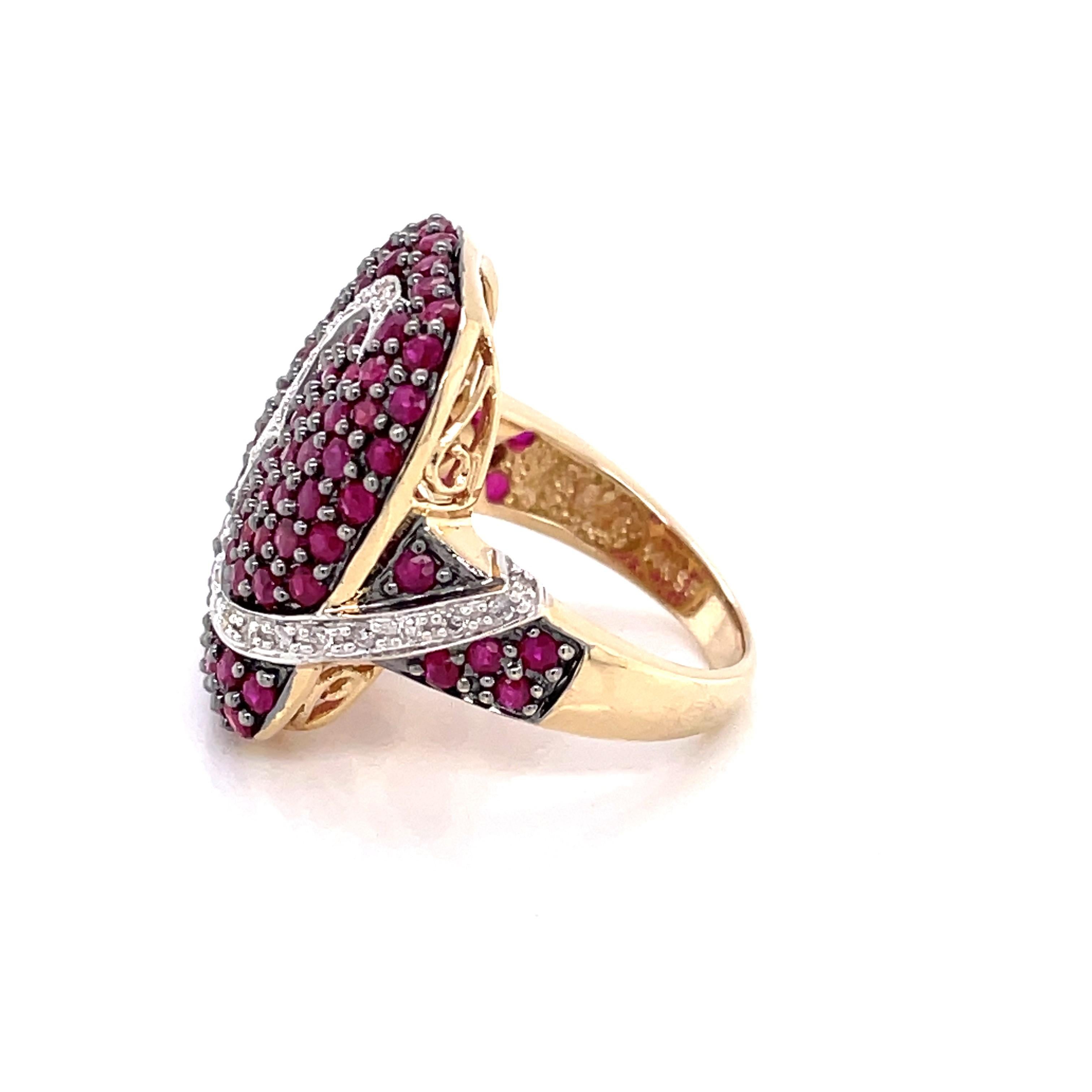 Women's Ruby Diamond Pave Square Dome 14K Yellow Gold Cocktail Ring